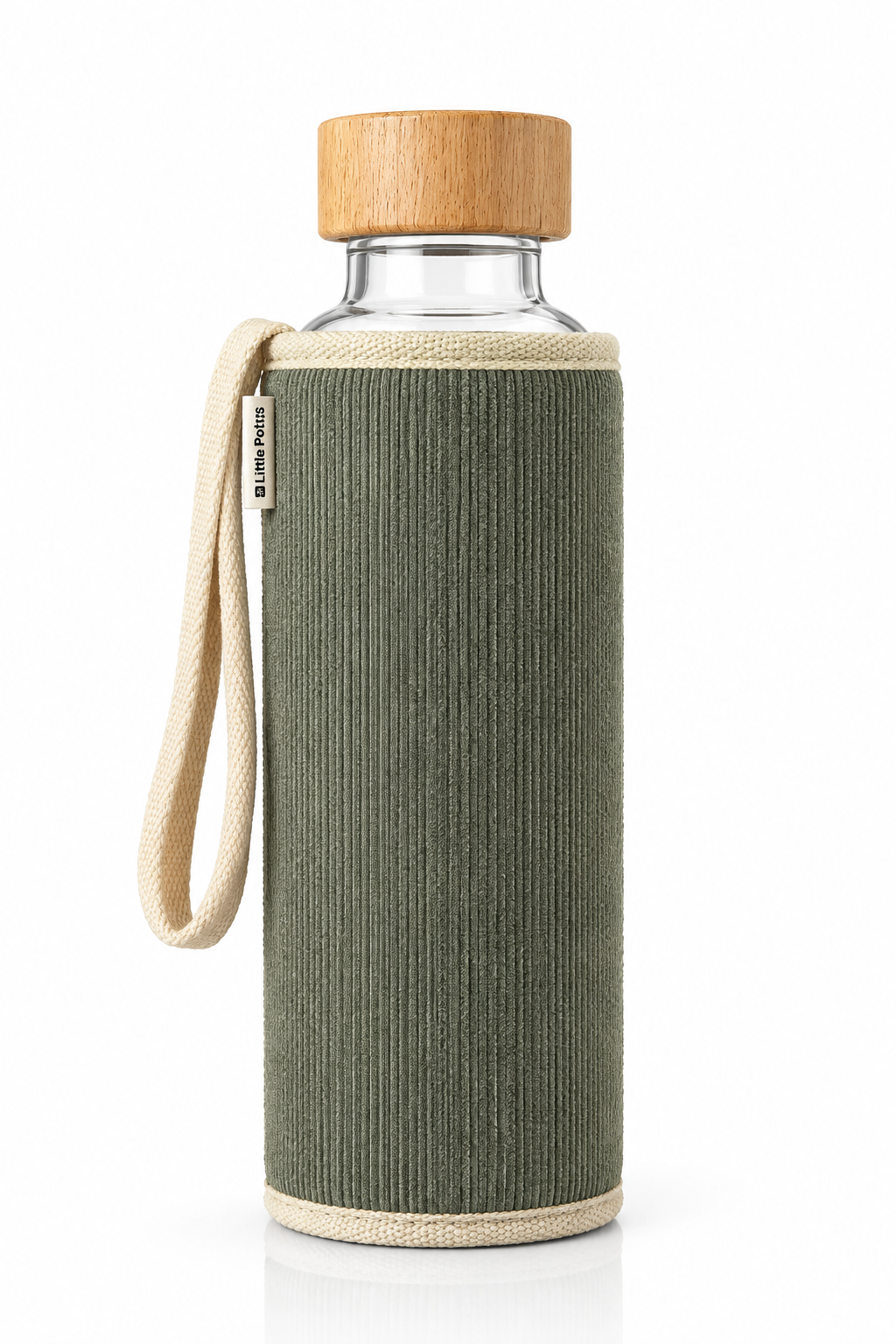 Gourde en verre et housse protectrice Chopette velours kaki automne-hiver