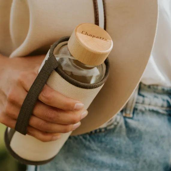 Gourde en verre et housse isotherme Chopette Authentique Kaki