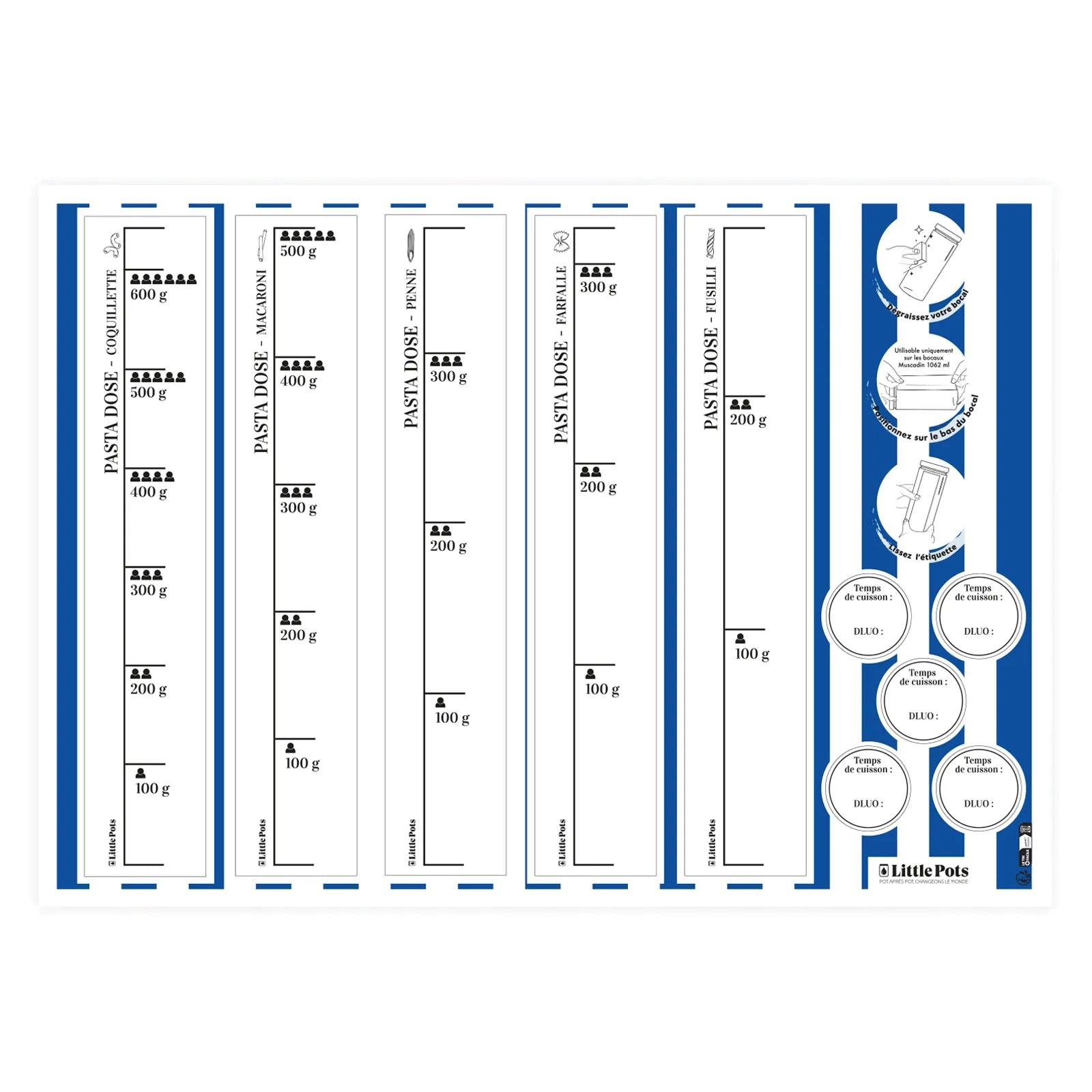 Etiquettes Waterproof "PASTA Dose" - réglette mesure