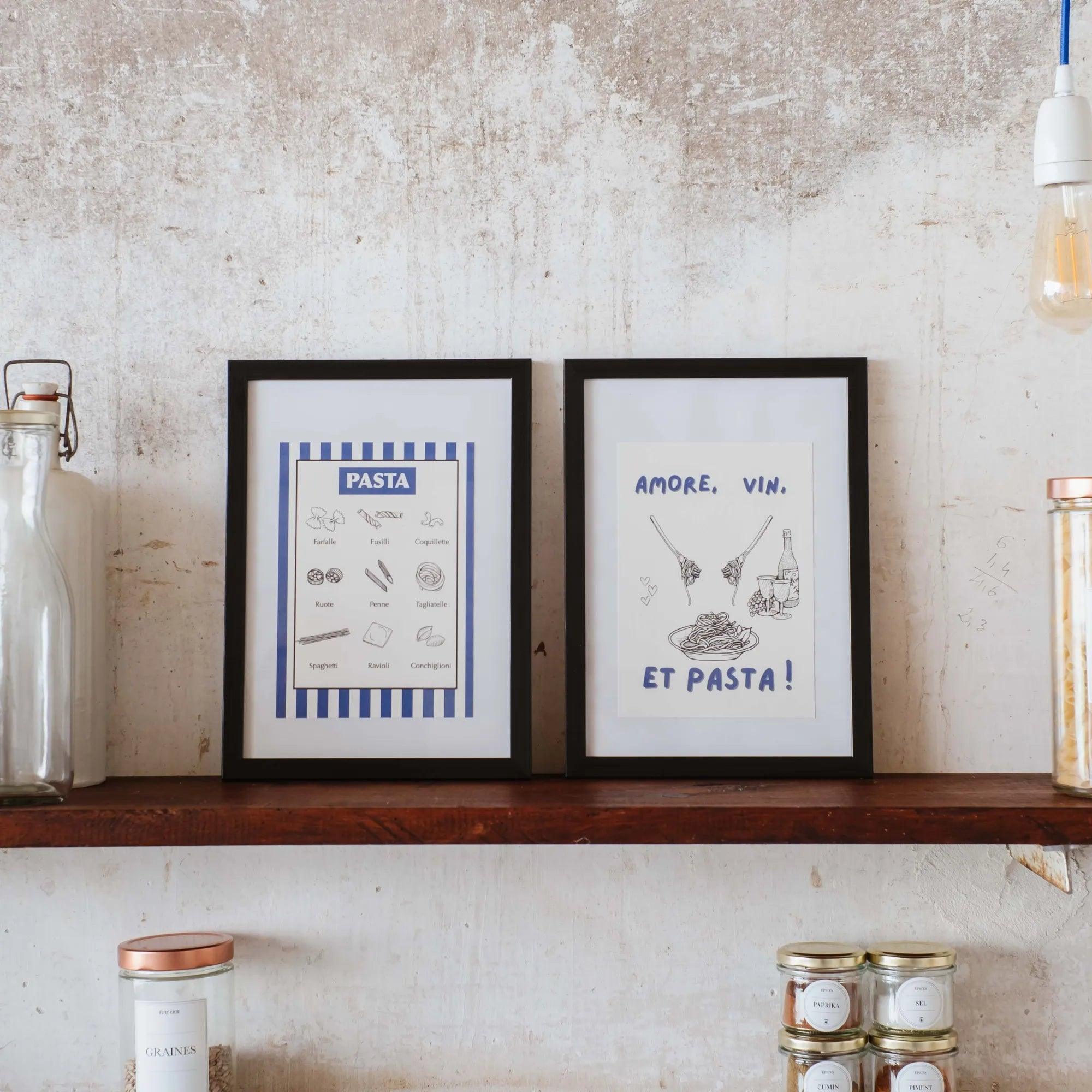 Affiche AMORE Vin et Pasta - illustration