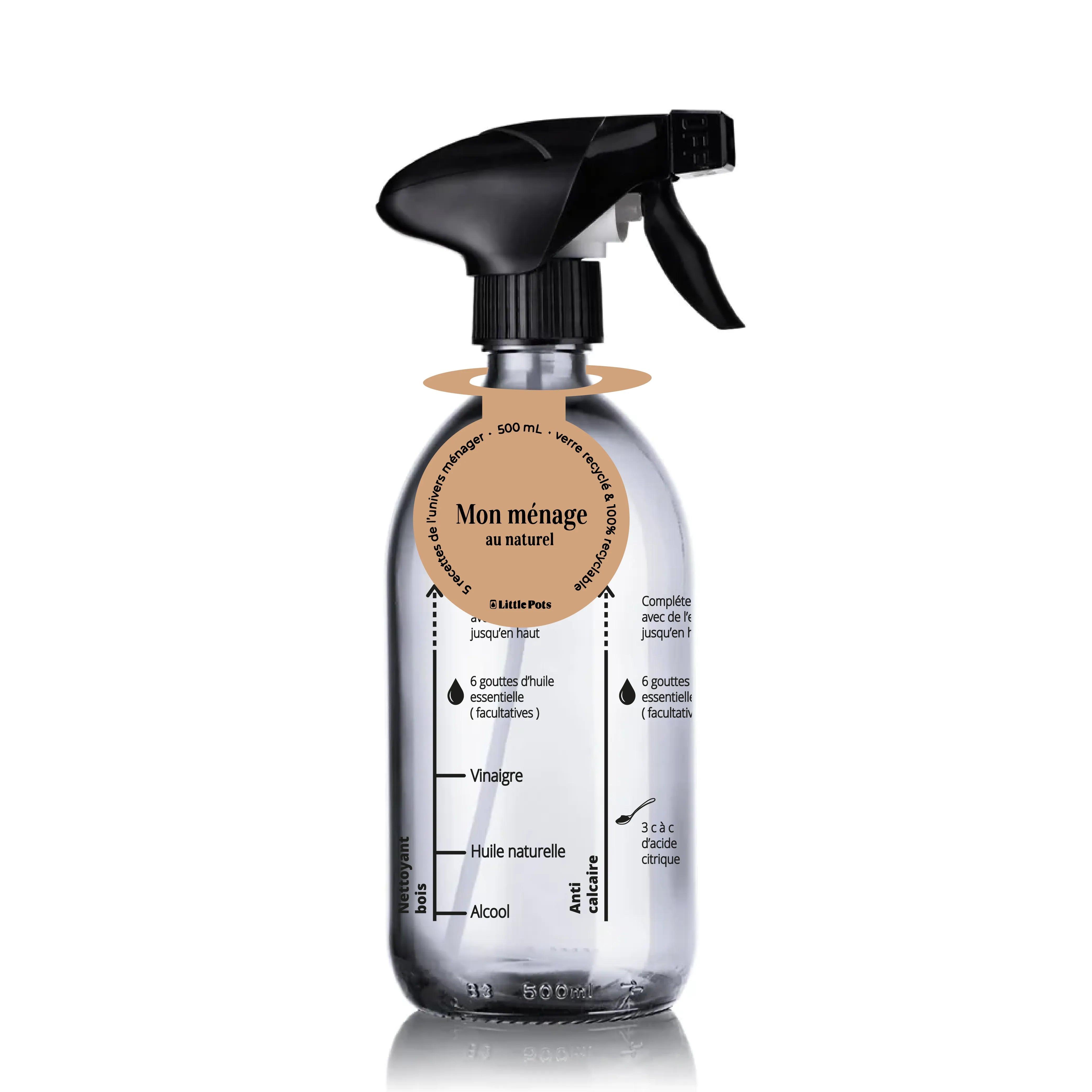 Flacon spray gradué 5 Recettes Ménage au naturel incluses- Burette Recettes