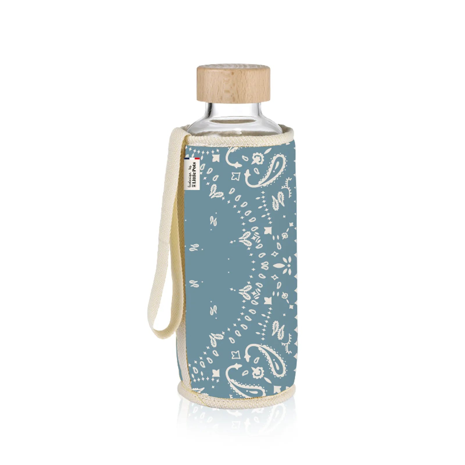 Gourde en verre et housse protectrice Chopette Bandana Bleu Ciel