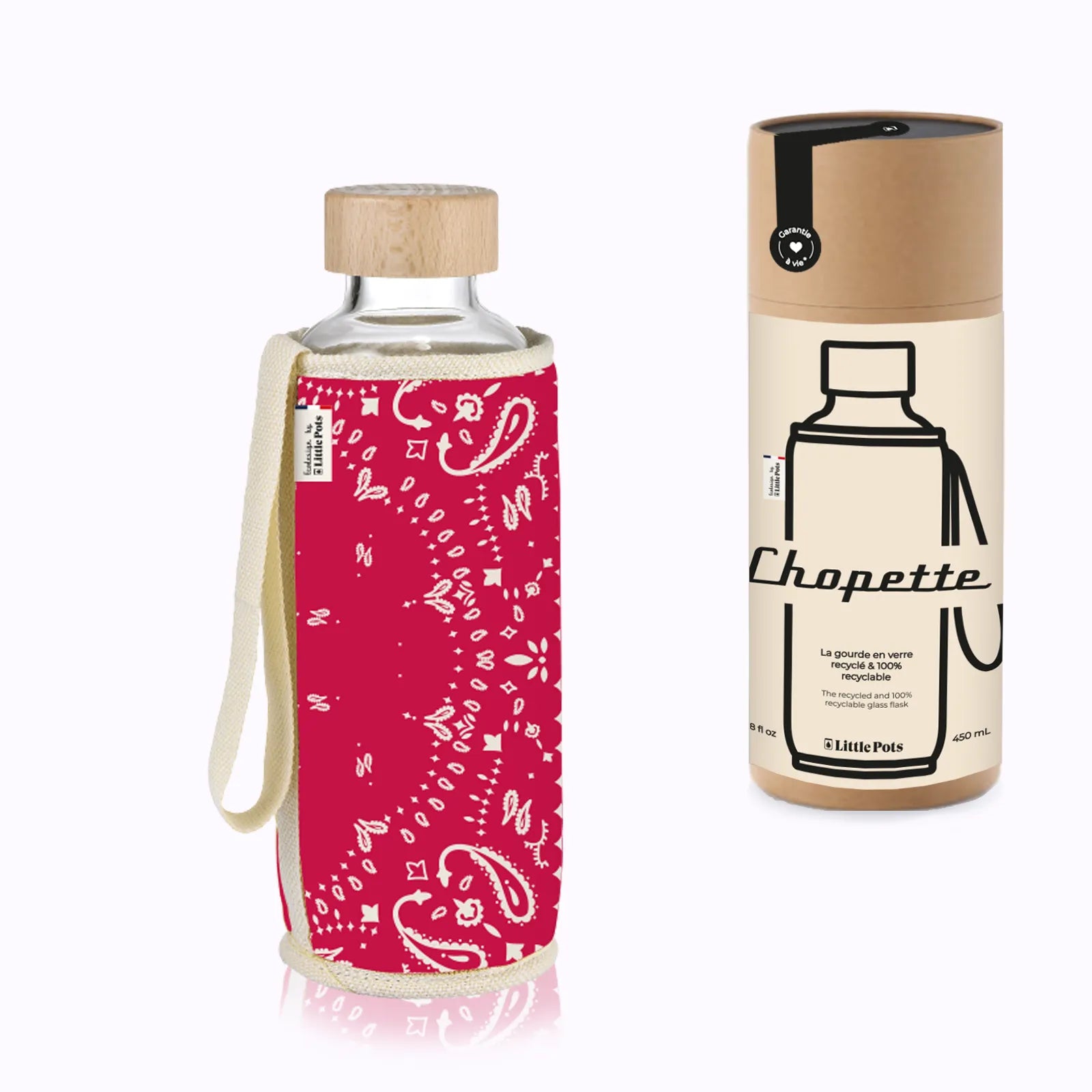 Gourde en verre et housse protectrice Chopette Bandana Rouge