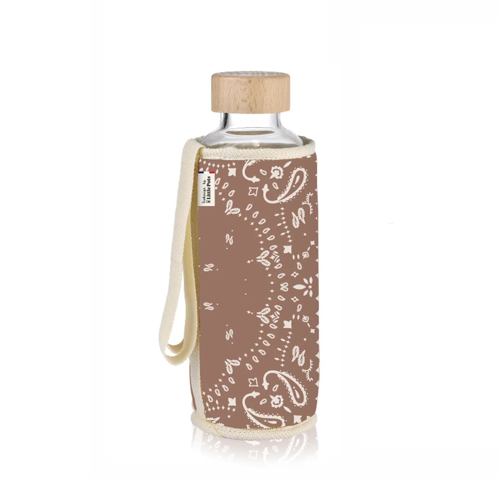 Gourde en verre et housse protectrice Chopette Bandana Mocha mousse