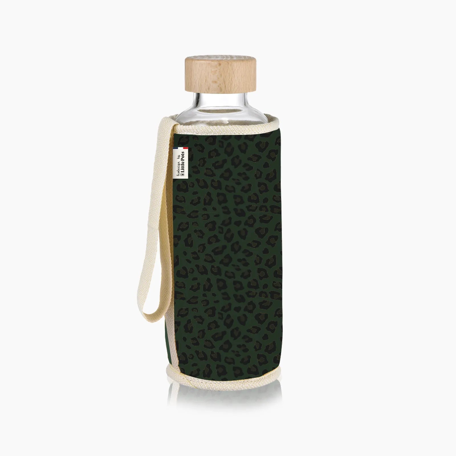 Gourde en verre et housse protectrice Chopette 90' Léopard kaki écru