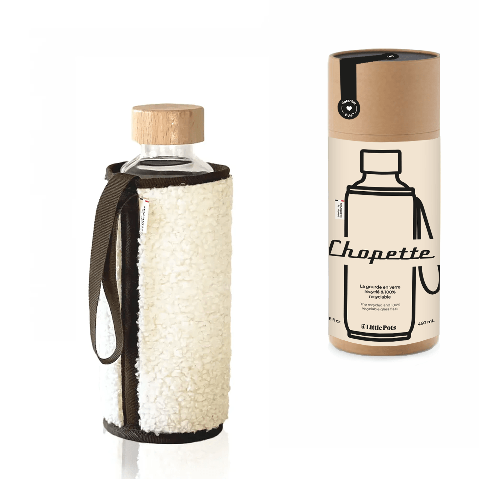 Gourde en verre Chopette bouclette avec housse de protection