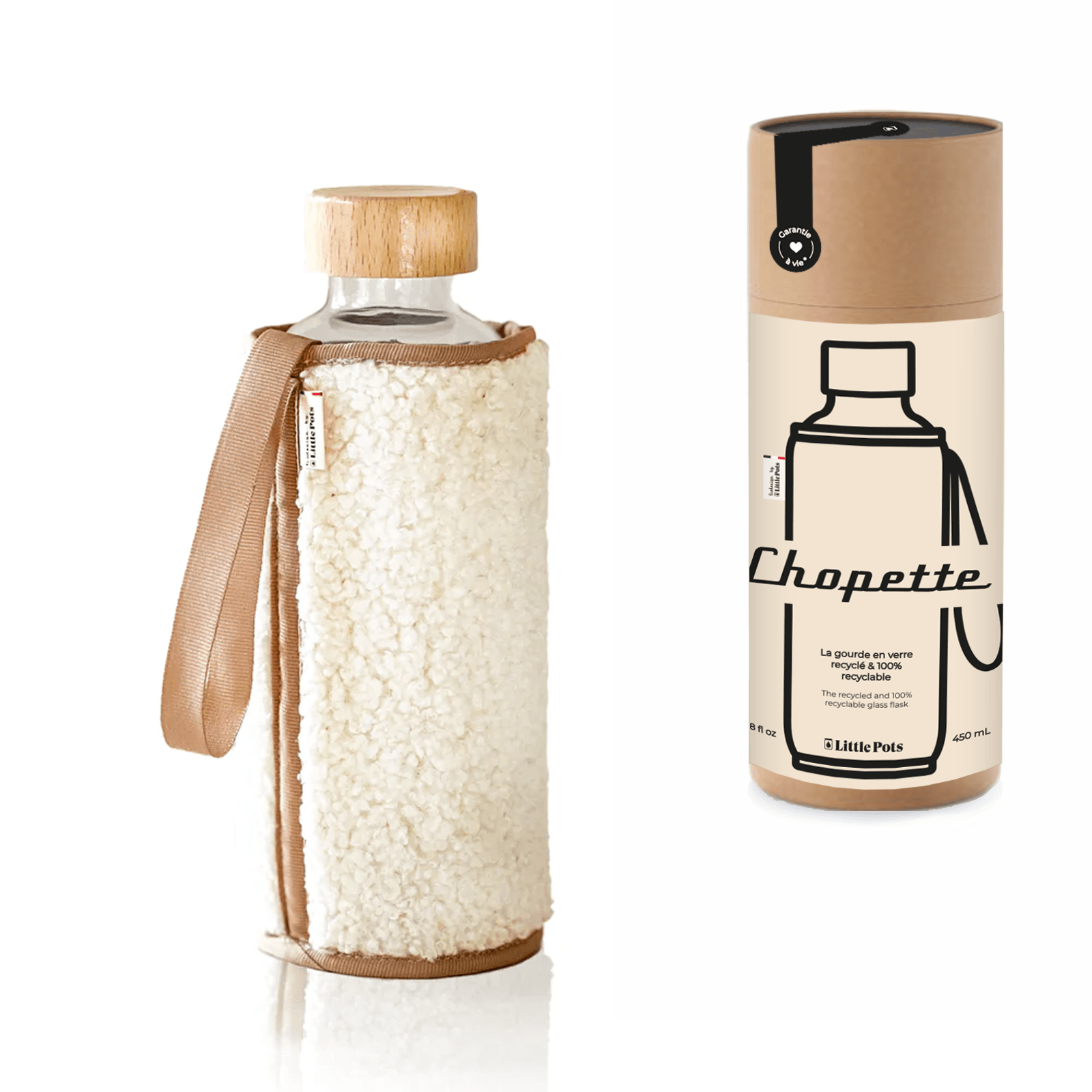 Gourde en verre Chopette bouclette avec housse de protection
