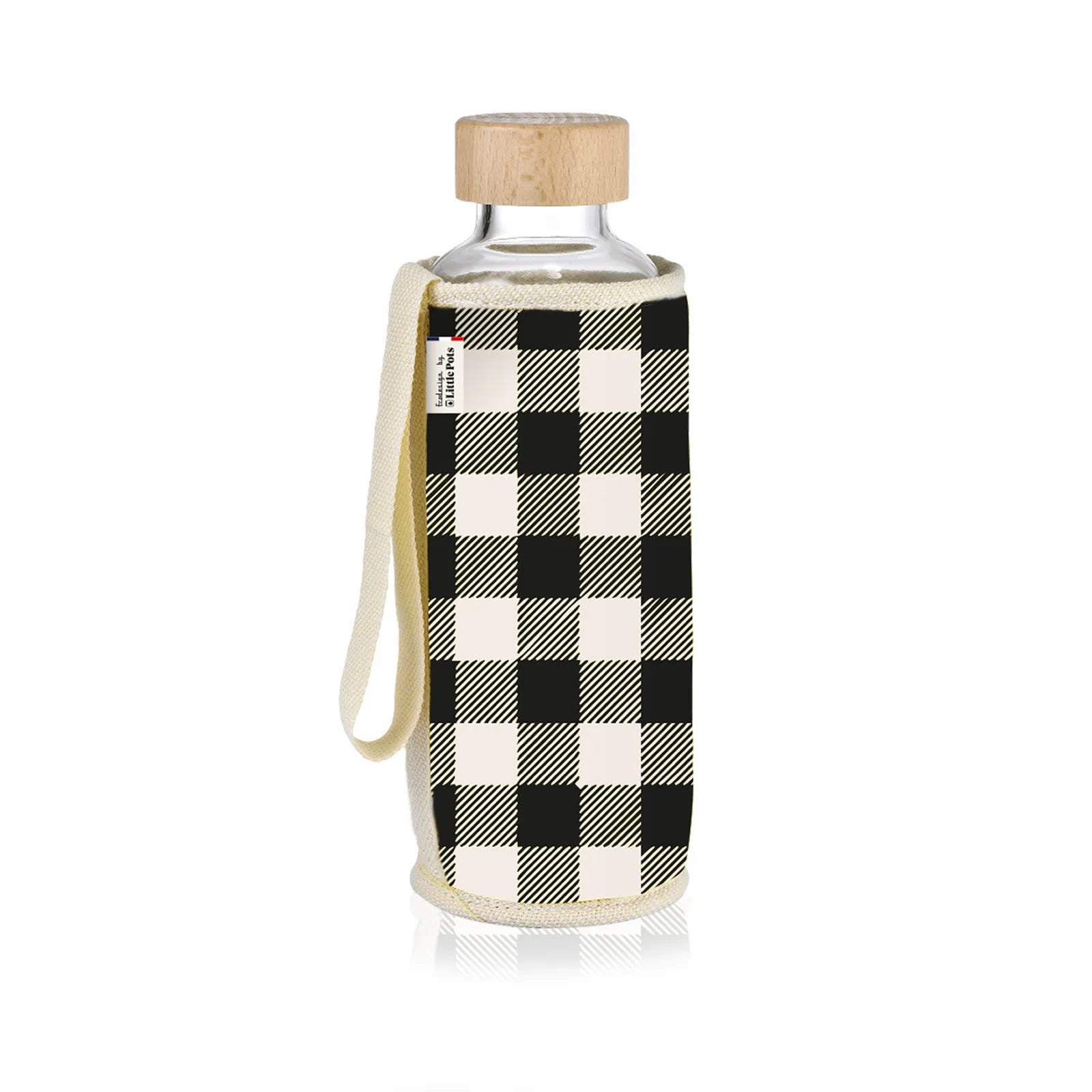 Gourde en verre et housse isotherme Chopette x La Charentaise Vichy Noir