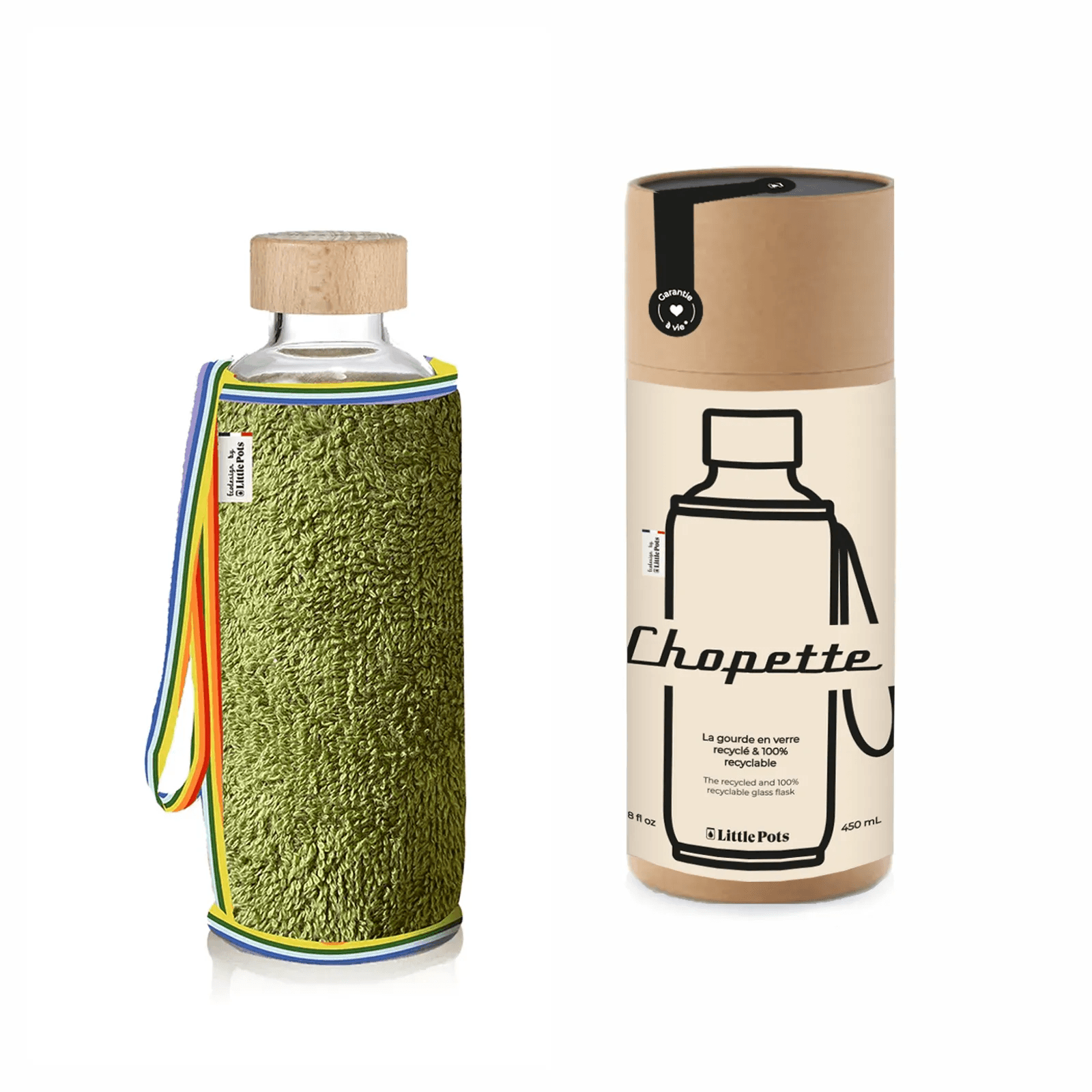 Chopette gourde en verre garantie à vie avec housse protectrice