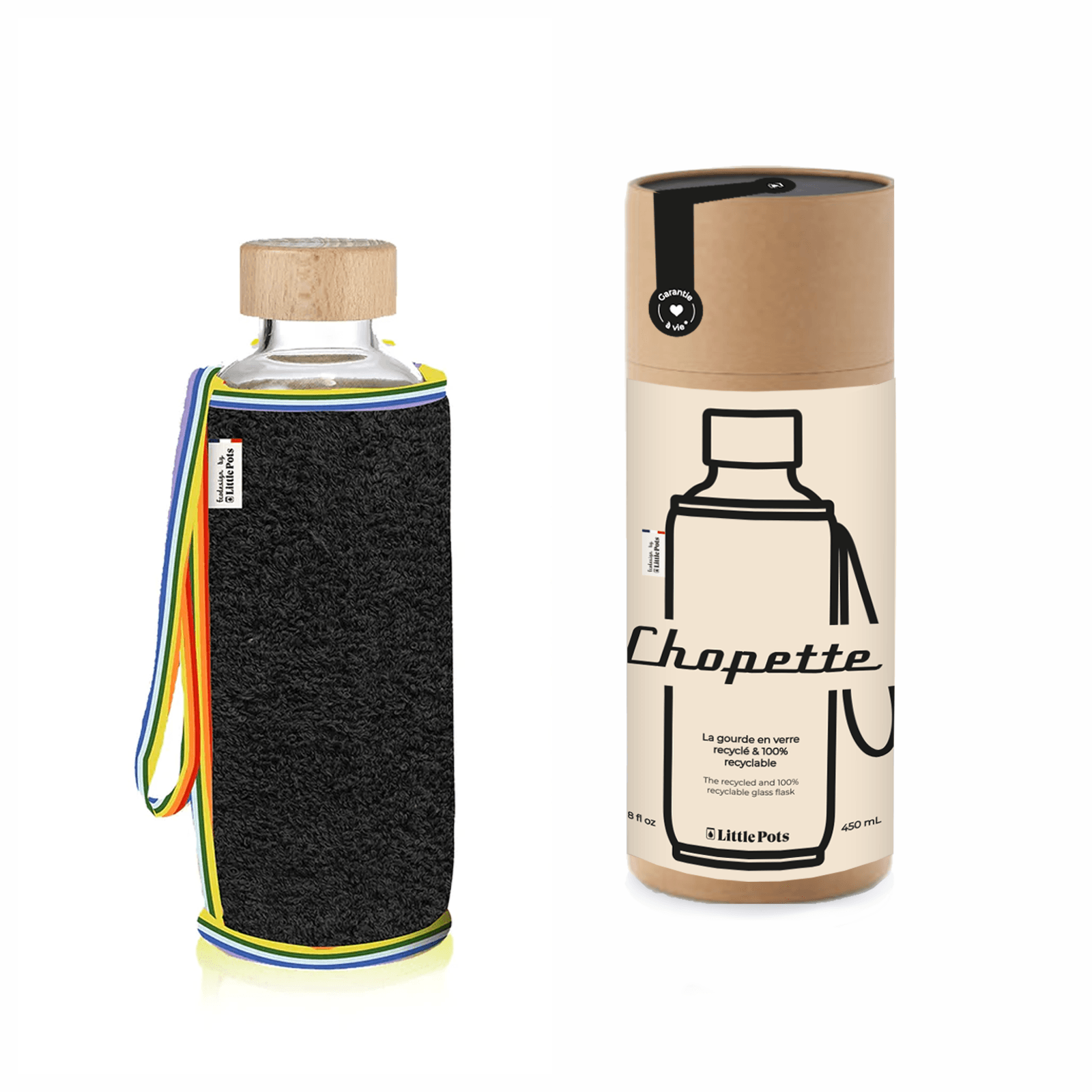 Chopette gourde en verre garantie à vie avec housse protectrice