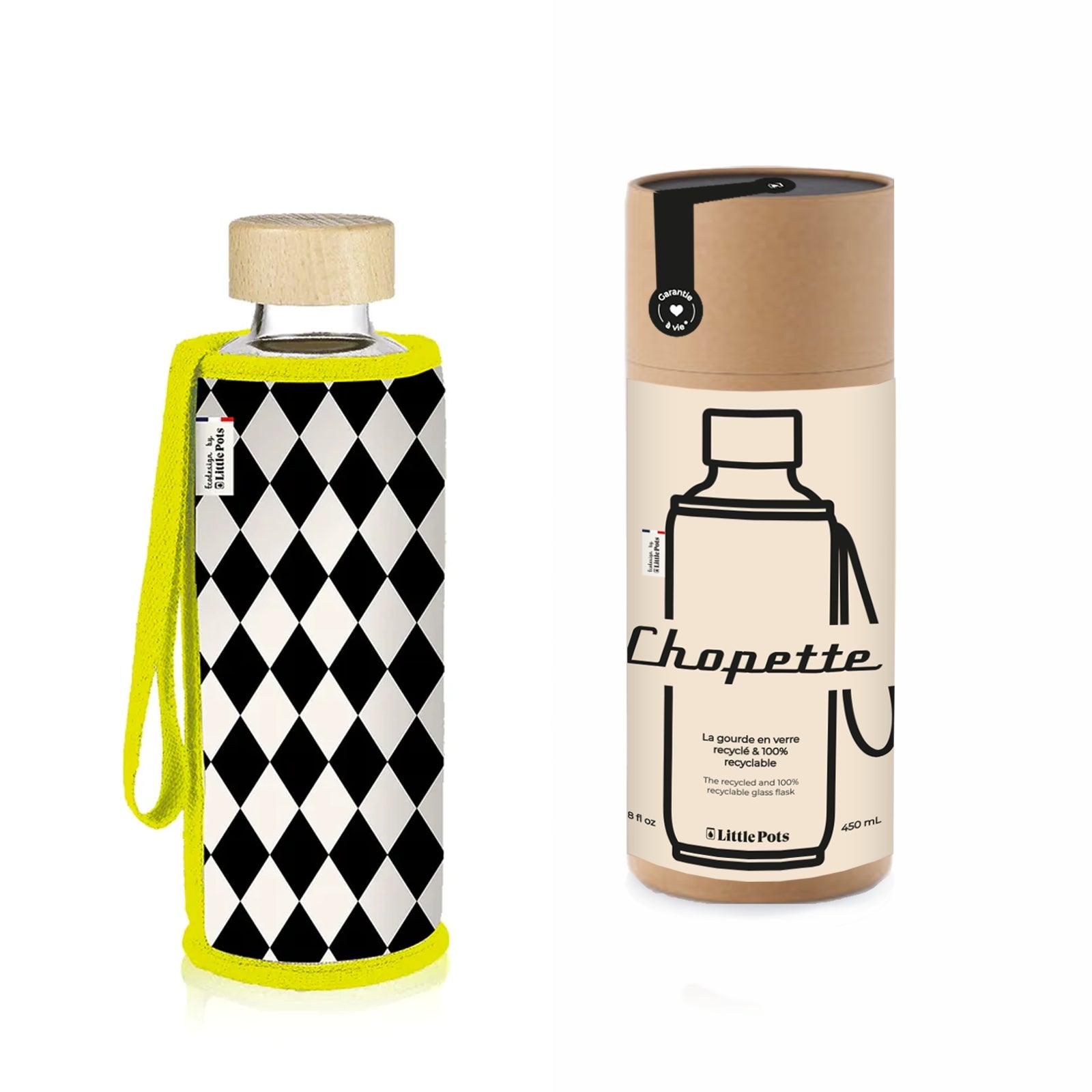 Gourde en verre et housse protectrice Chopette 90' damier losanges