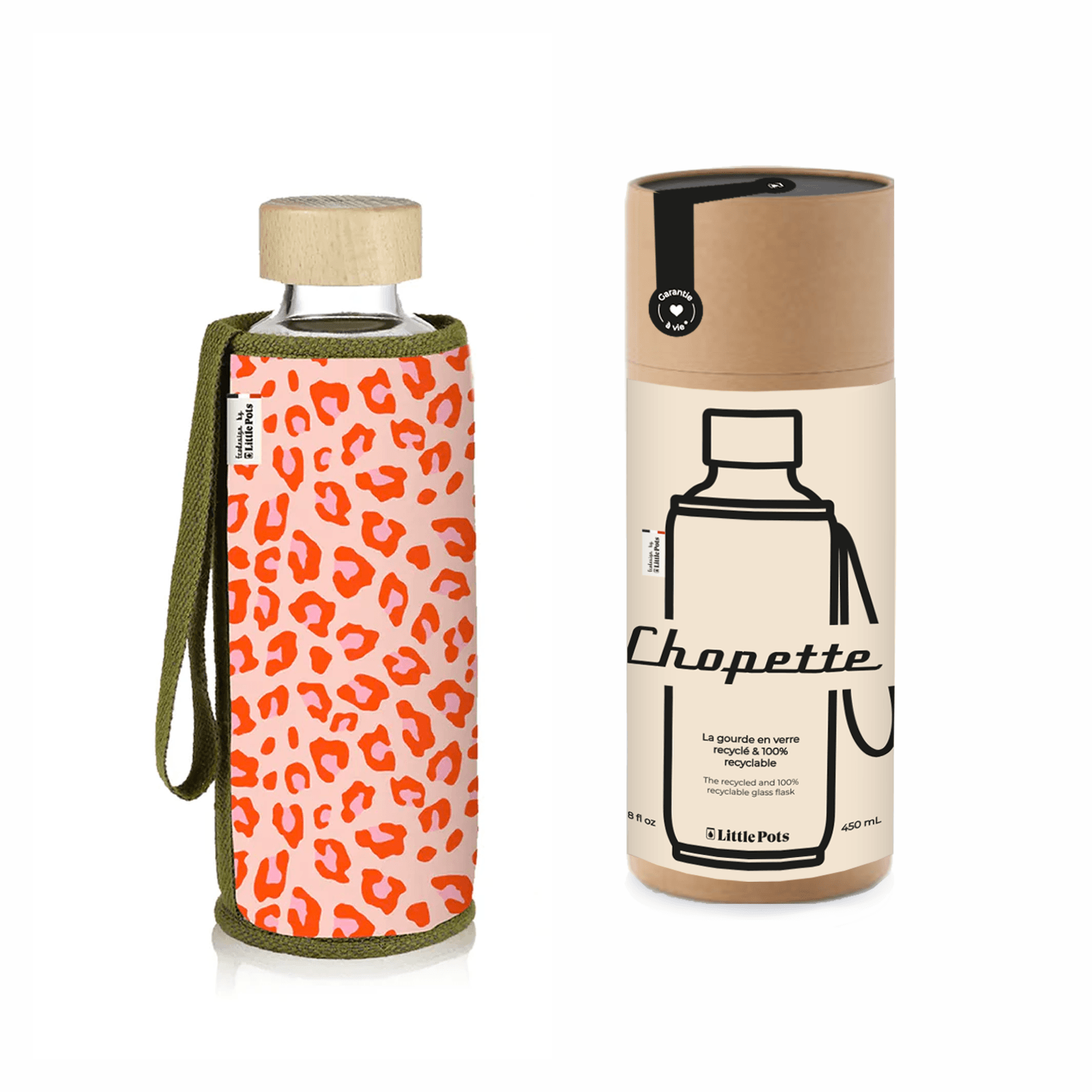 Chopette gourde en verre garantie à vie avec housse motif léopard