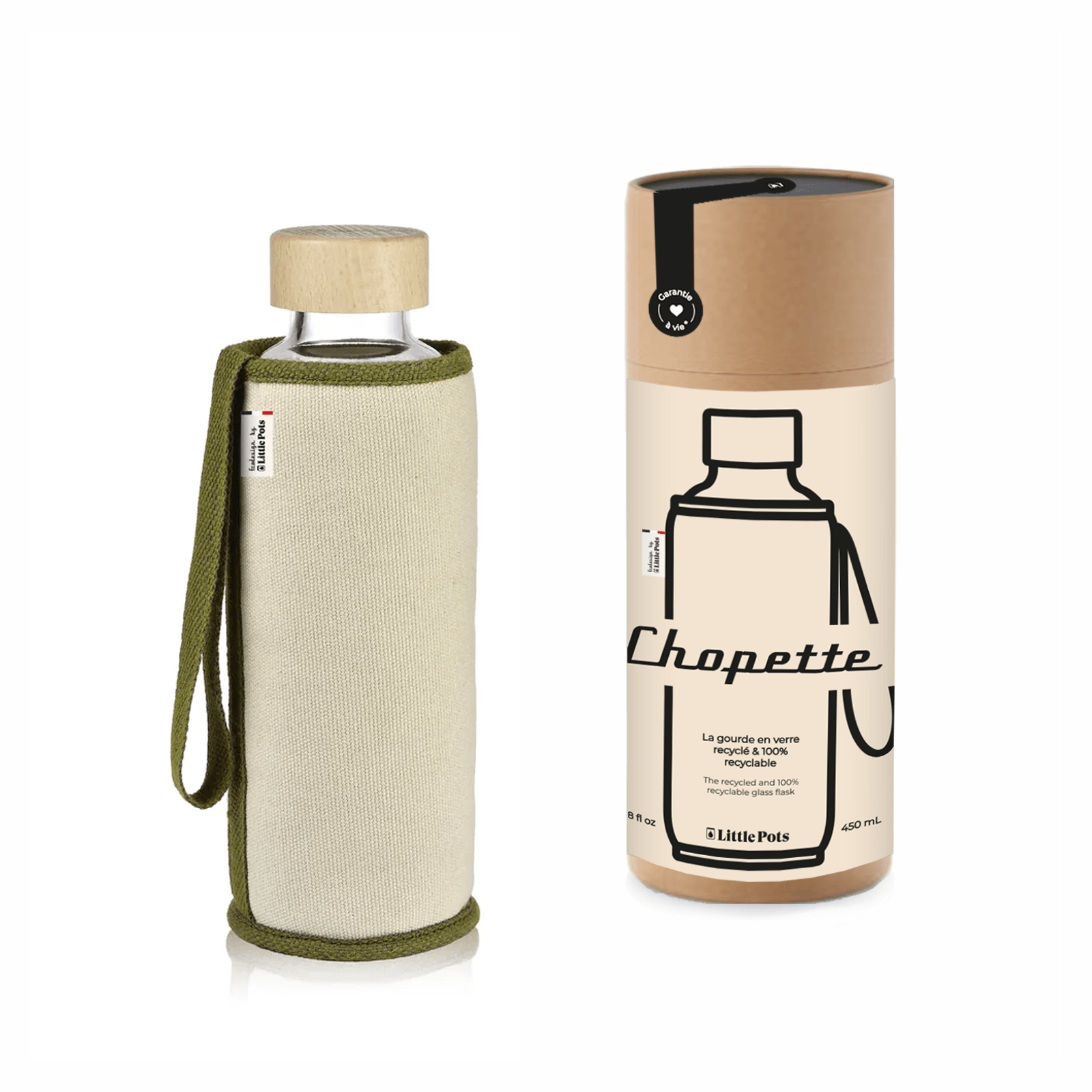 Gourde en verre garantie à vie housse en coton recyclé