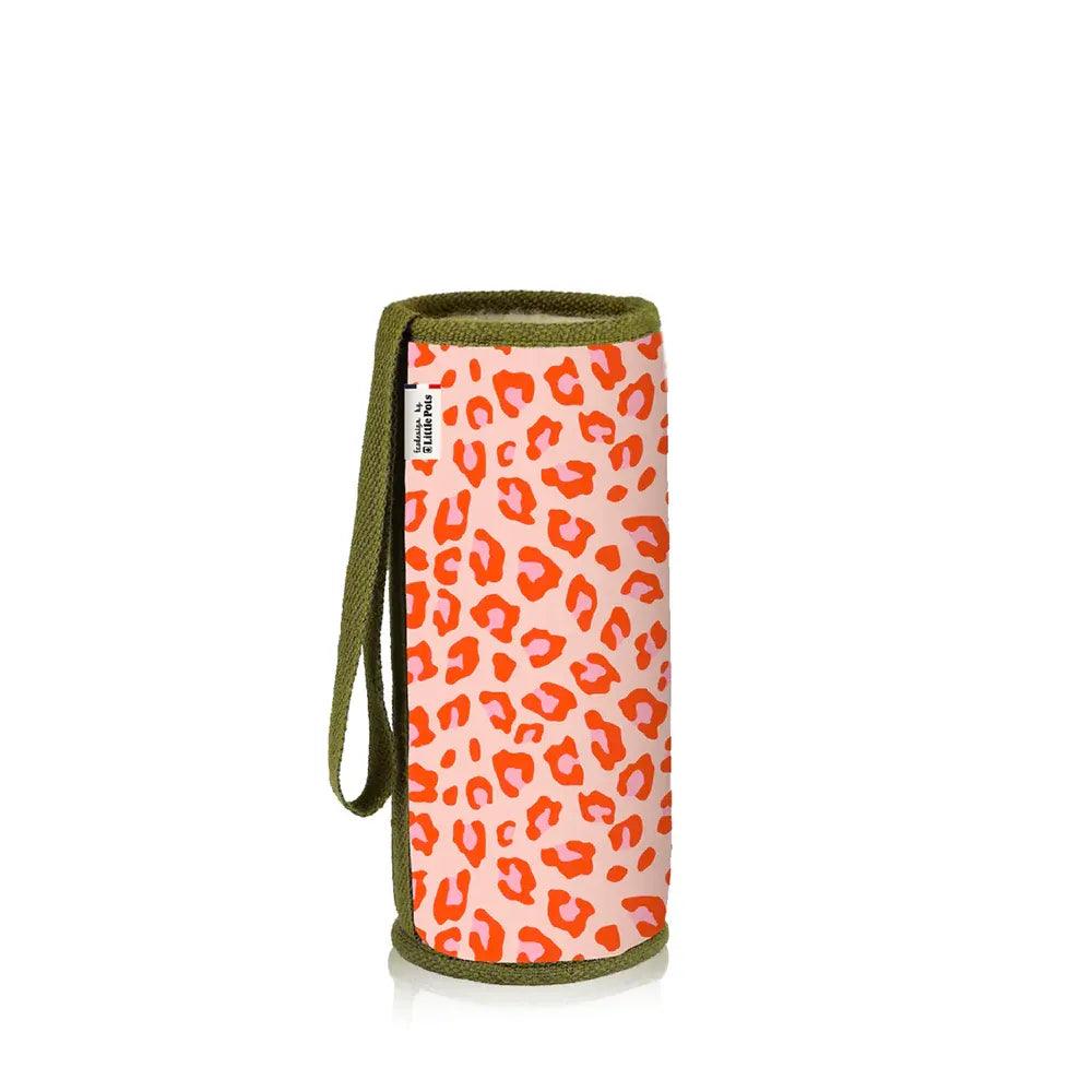 Housse de protection pour gourde en verre personnalisée motif léopard rose