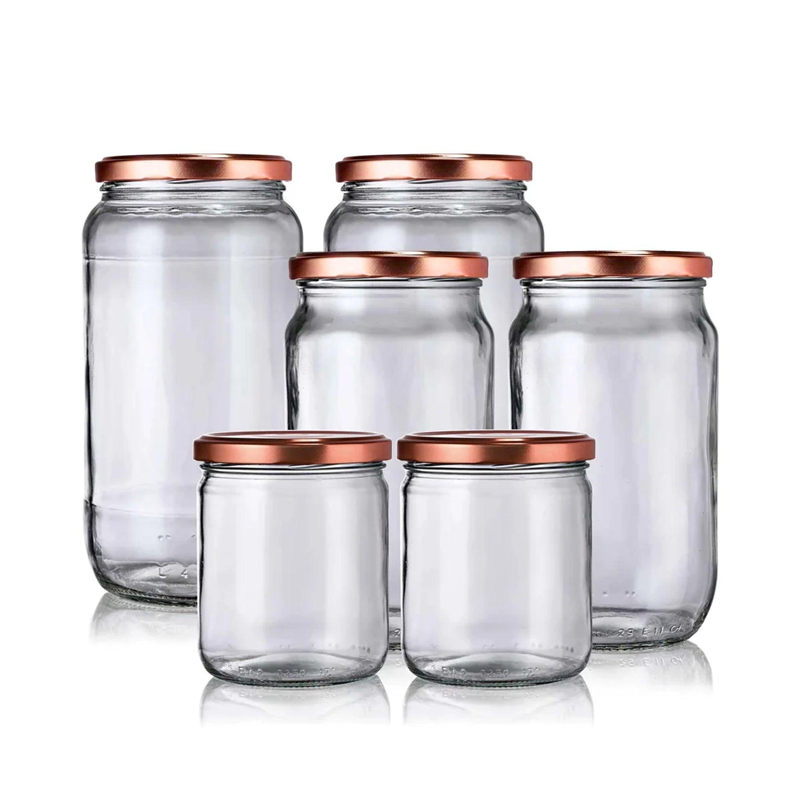 Pack de 6 bocaux en verre avec couvercles cuivre