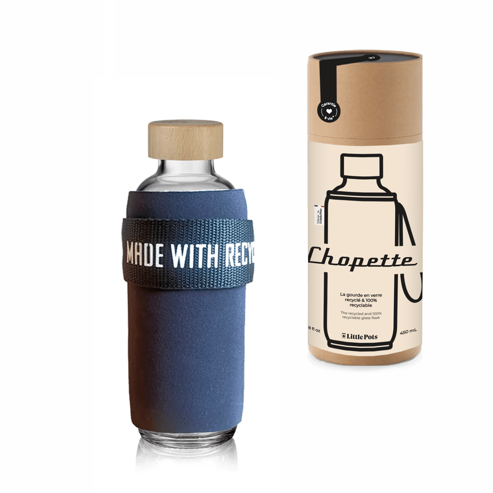 Gourde en verre et housse upcyclée Chopette x Sooruz