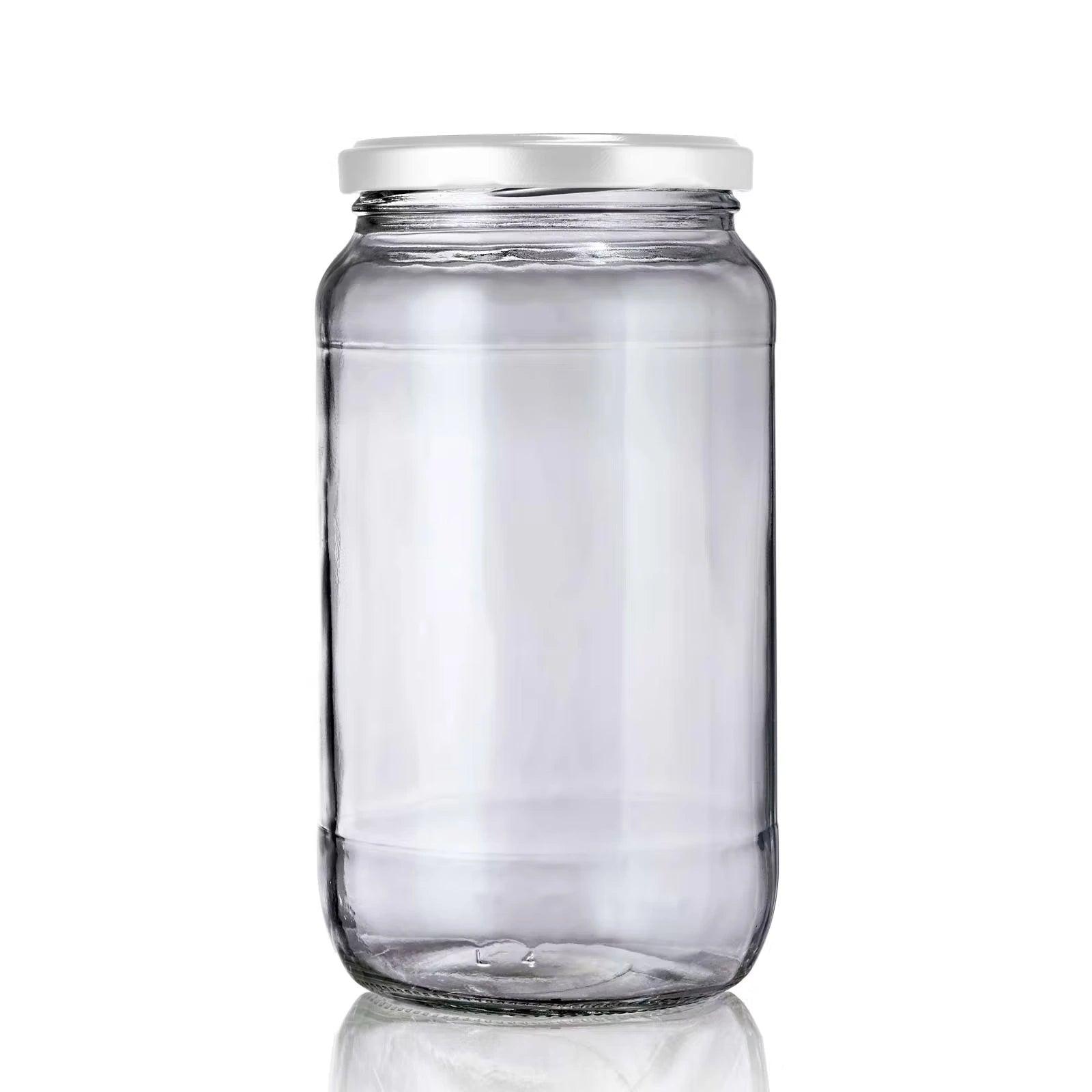 Bocal en verre 1 litre économique avec couvercle blanc