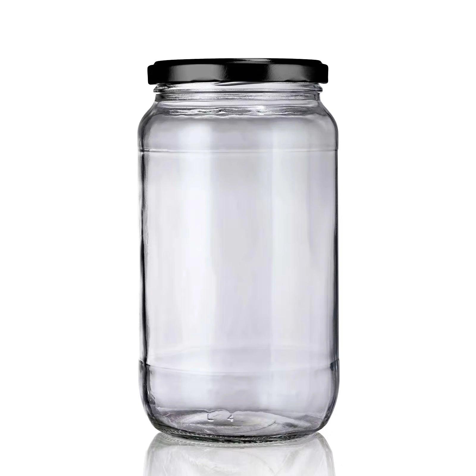 Bocal en verre 1 litre économique avec couvercle noir