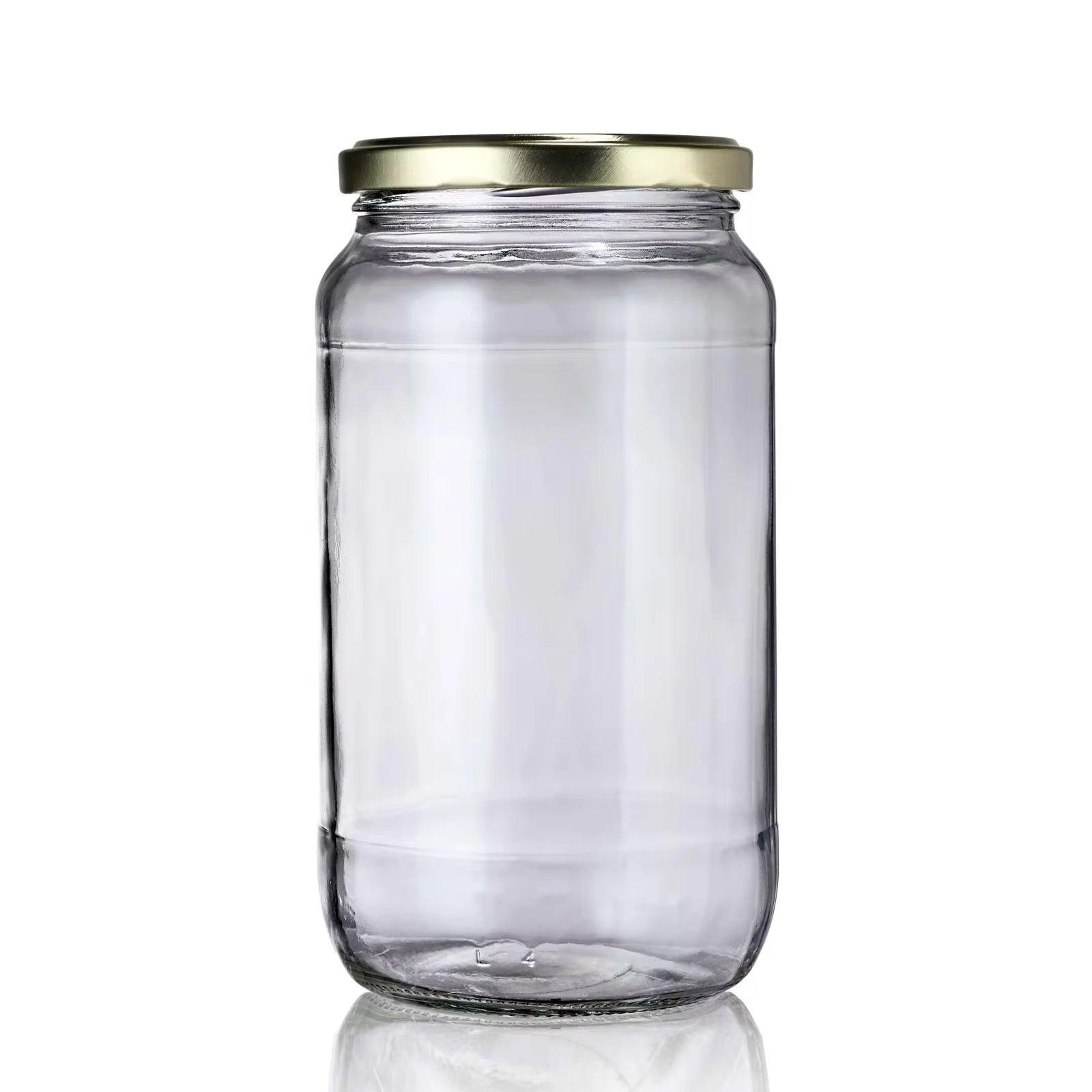 Bocal en verre 1 litre économique avec couvercle or