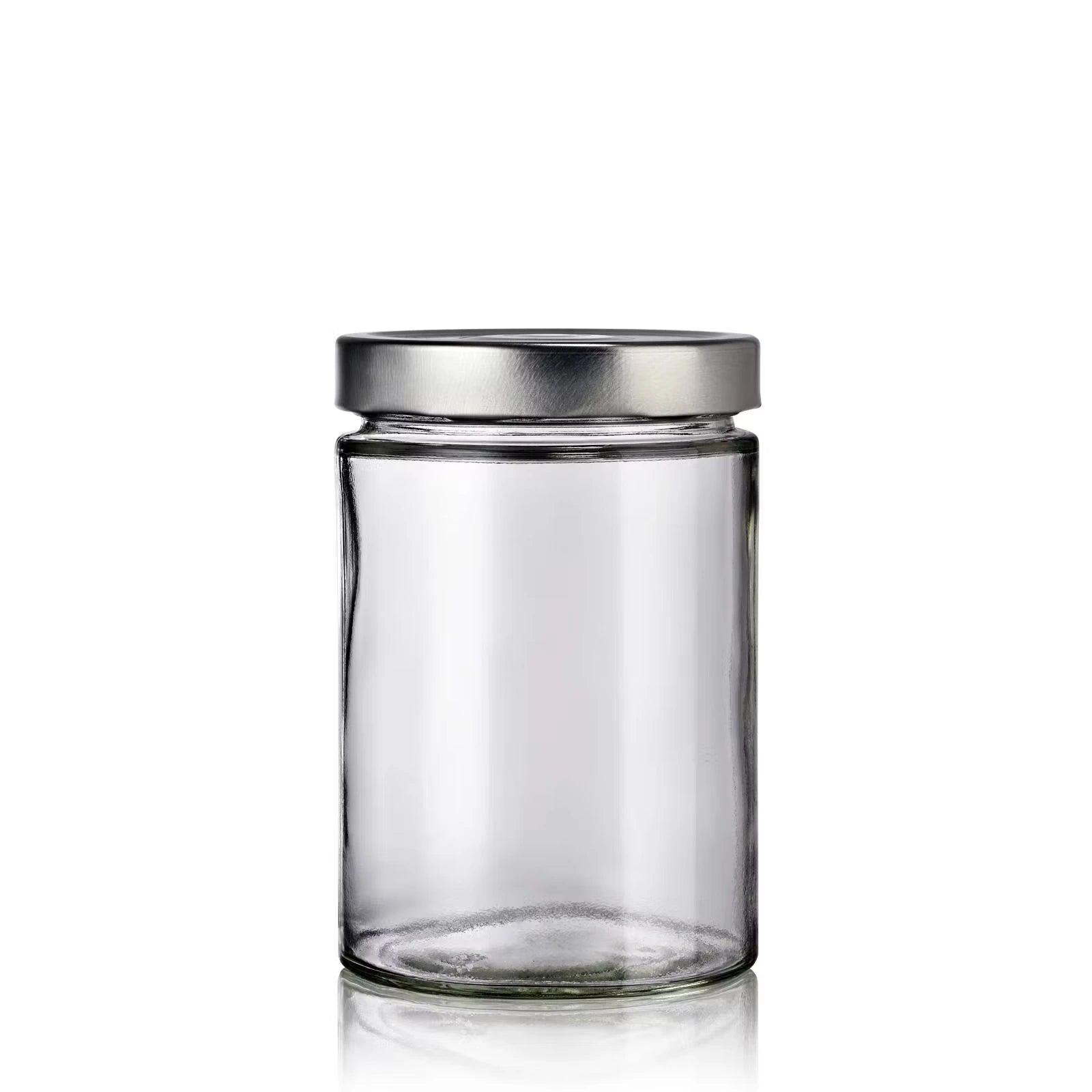 Bocal en verre recyclé 580 mL moderne avec couvercle argent