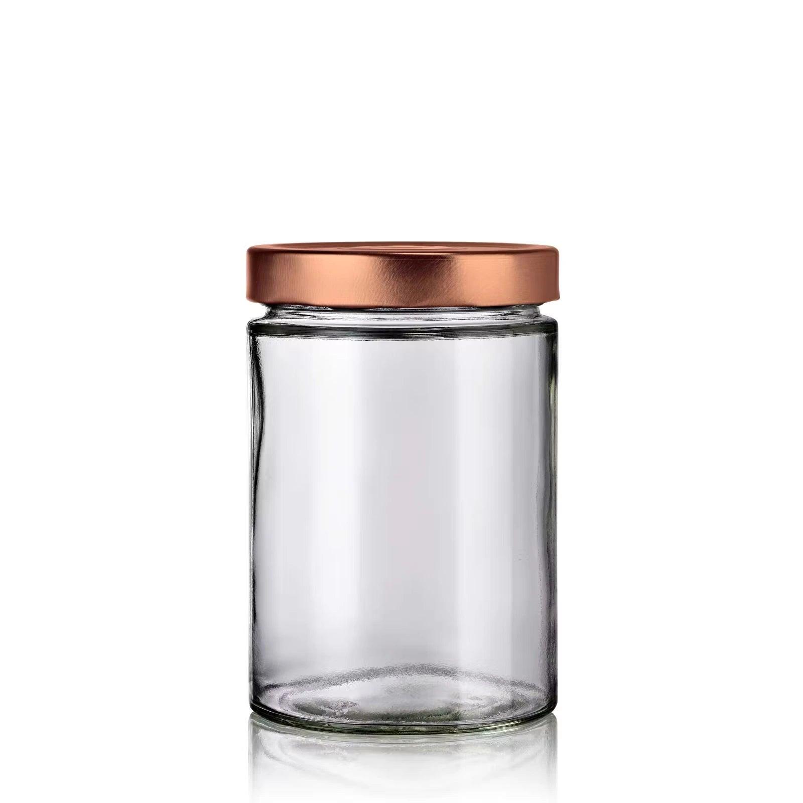 Bocal en verre recyclé 580 mL moderne avec couvercle cuivre