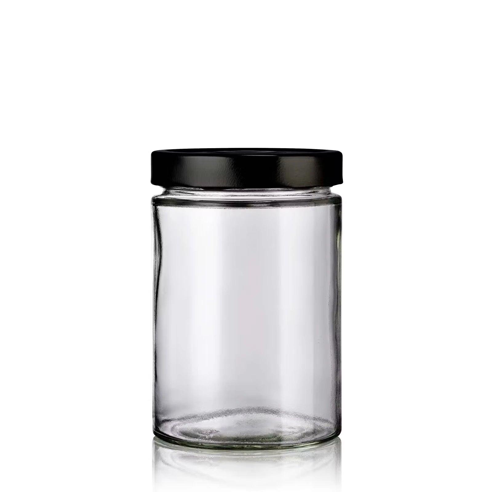 Bocal en verre recyclé 580 mL moderne avec couvercle noir