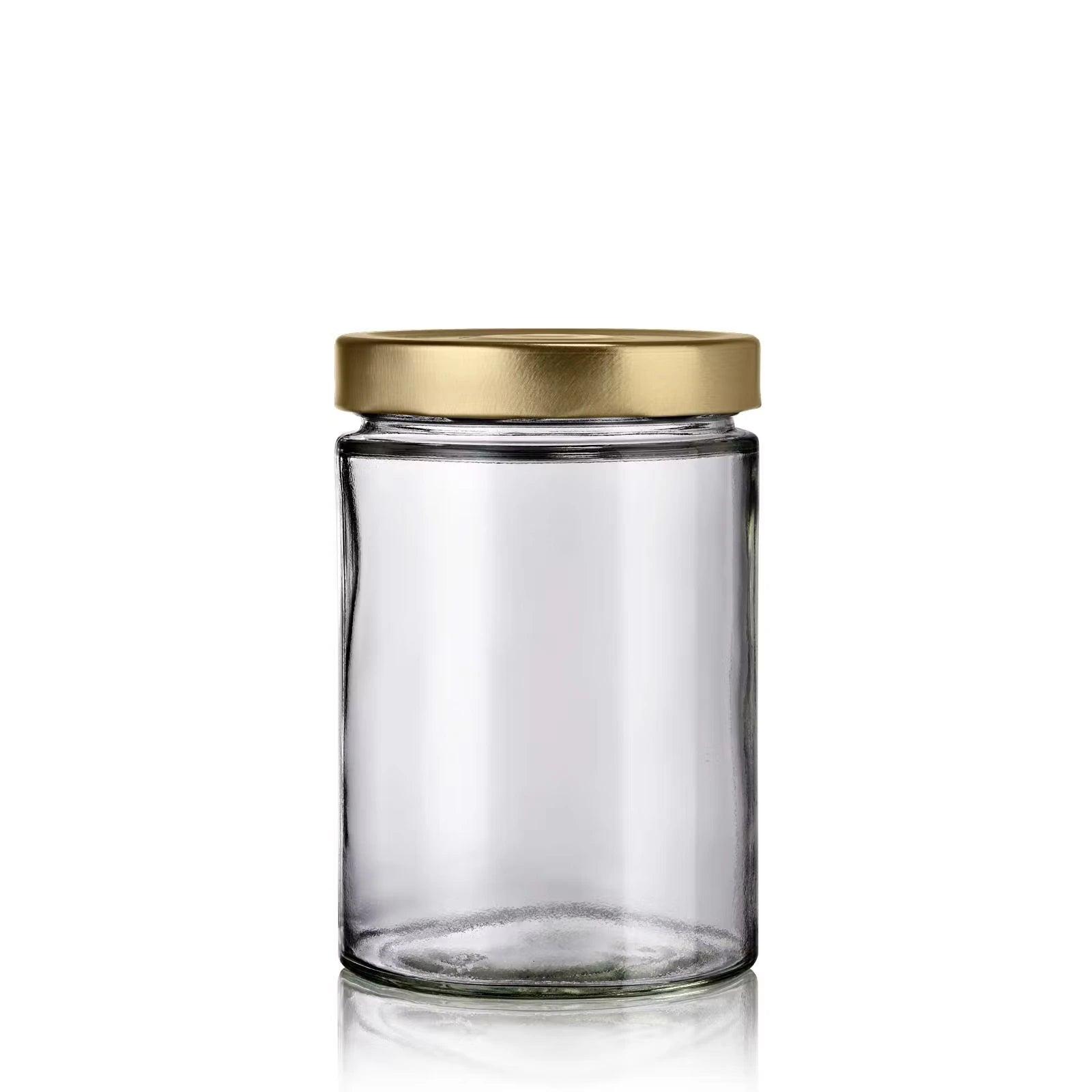 Bocal en verre recyclé 580 mL moderne avec couvercle or