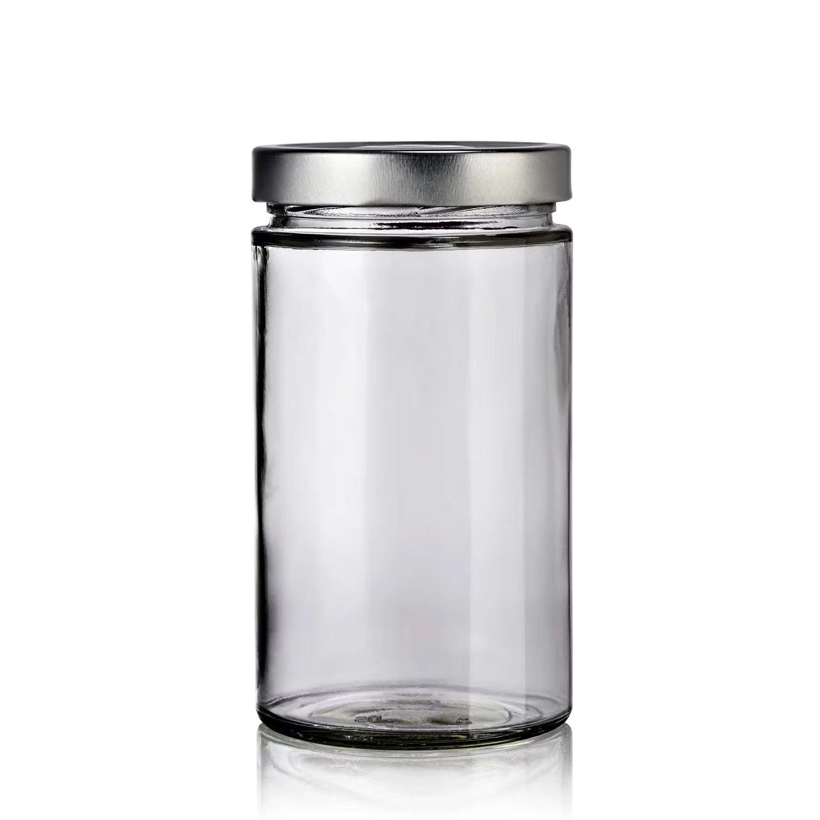 Bocal en verre recyclé de 720 mL moderne avec couvercle argent