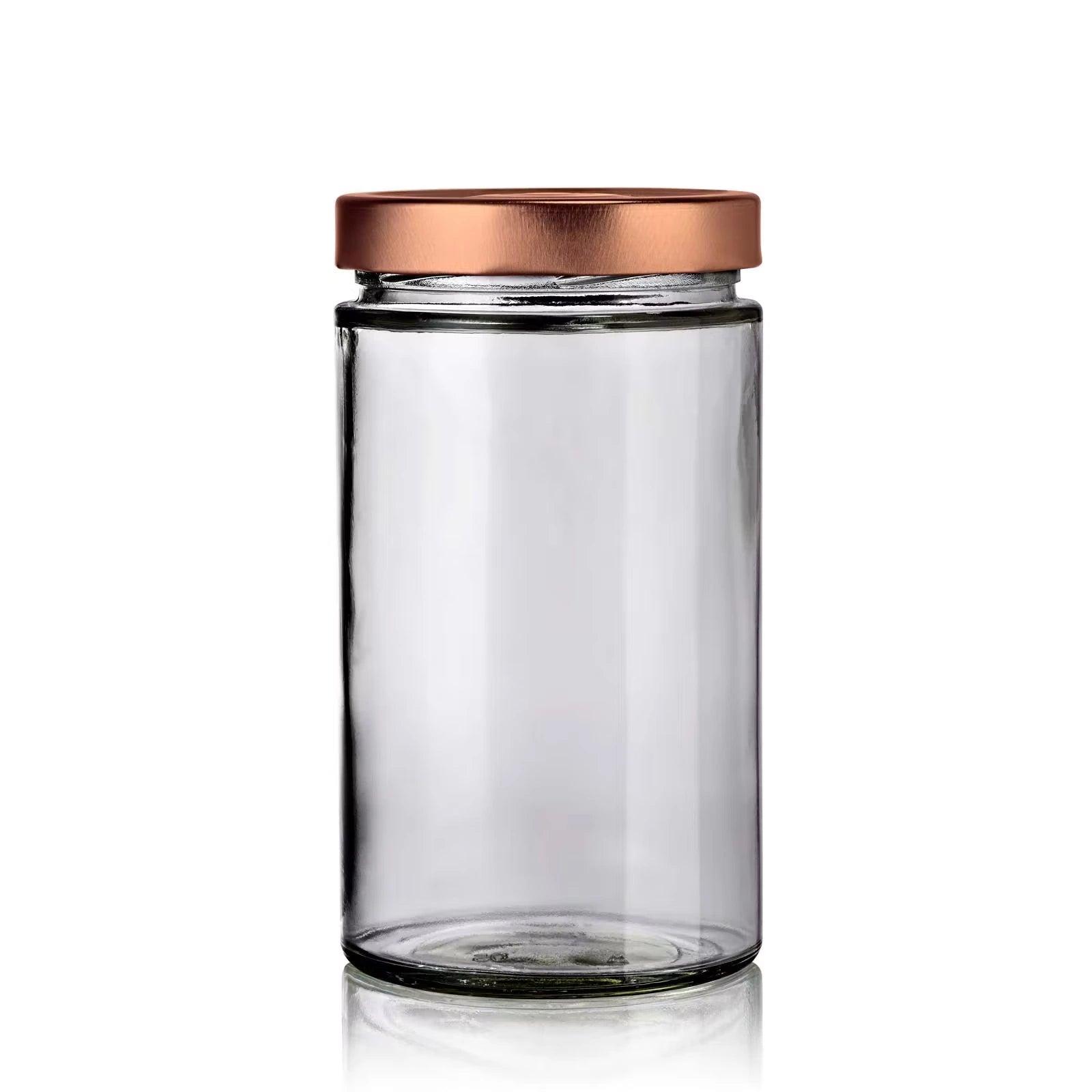 Bocal en verre recyclé de 720 mL moderne avec couvercle cuivre