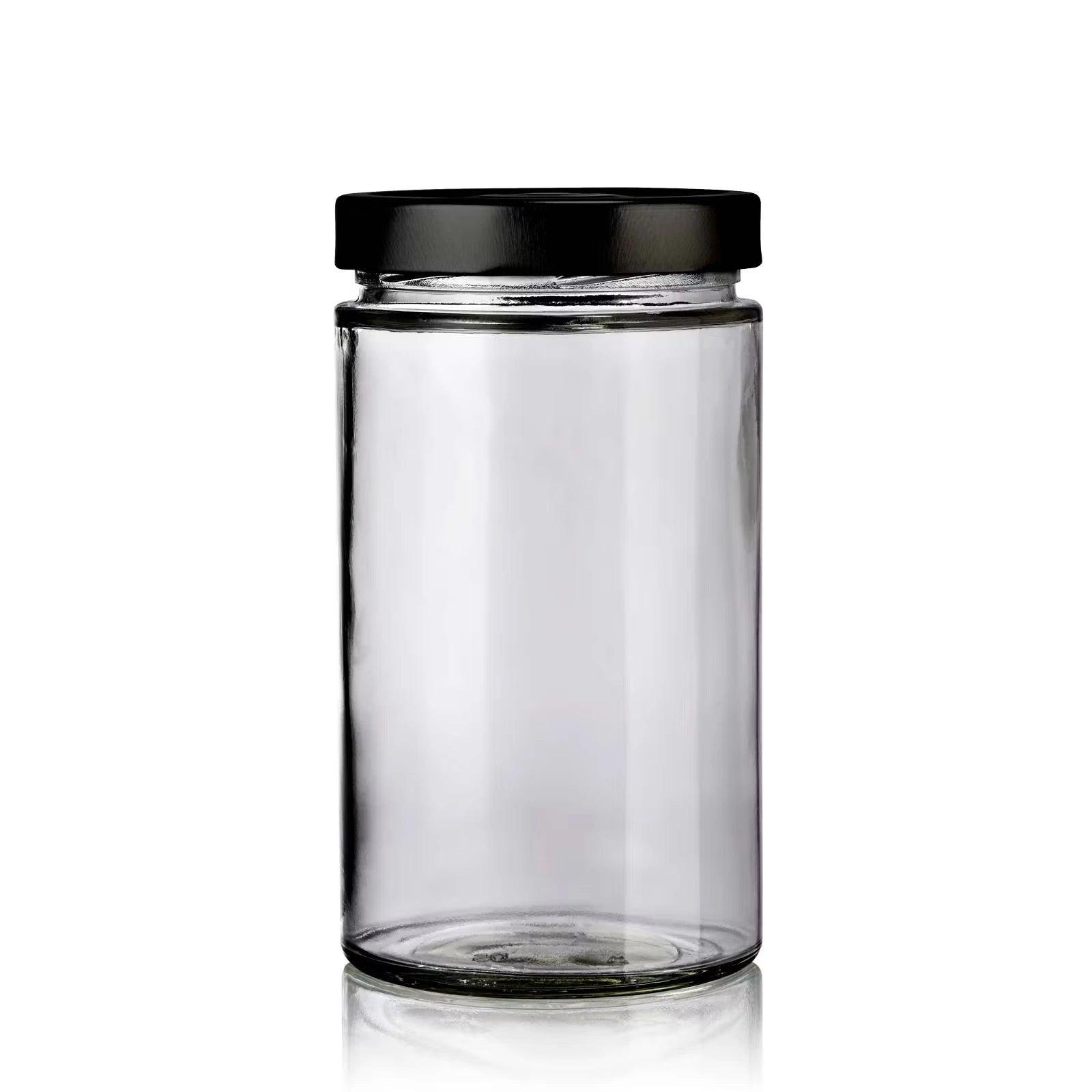 Bocal en verre recyclé de 720 mL moderne avec couvercle noir