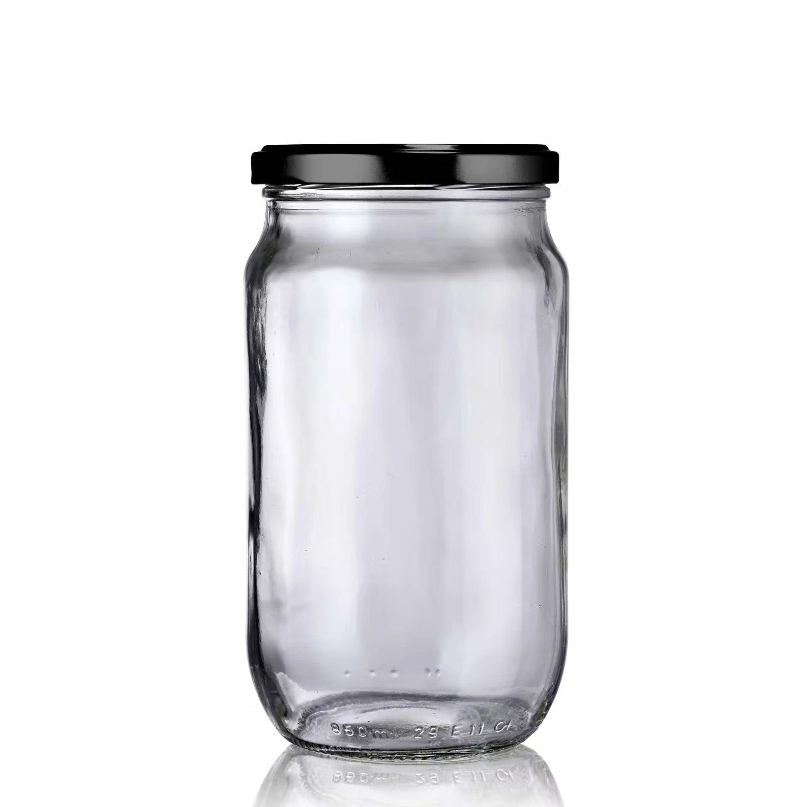 Bocal en verre 850 ml économique avec couvercle noir