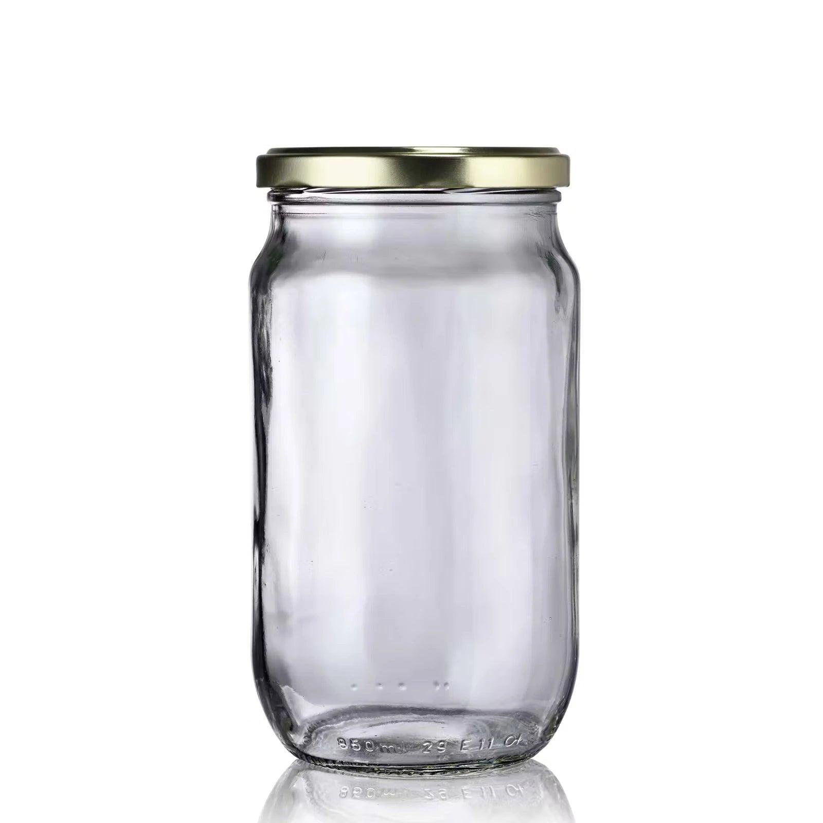 Bocal en verre 850 ml économique avec couvercle or