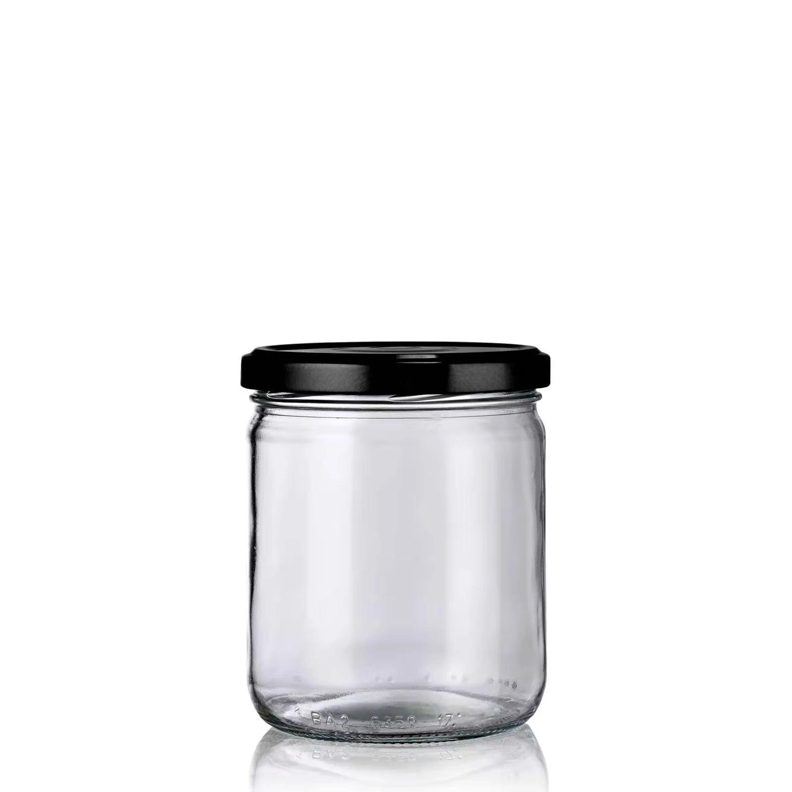 bocal en verre normalisé 446ml avec couvercle noir