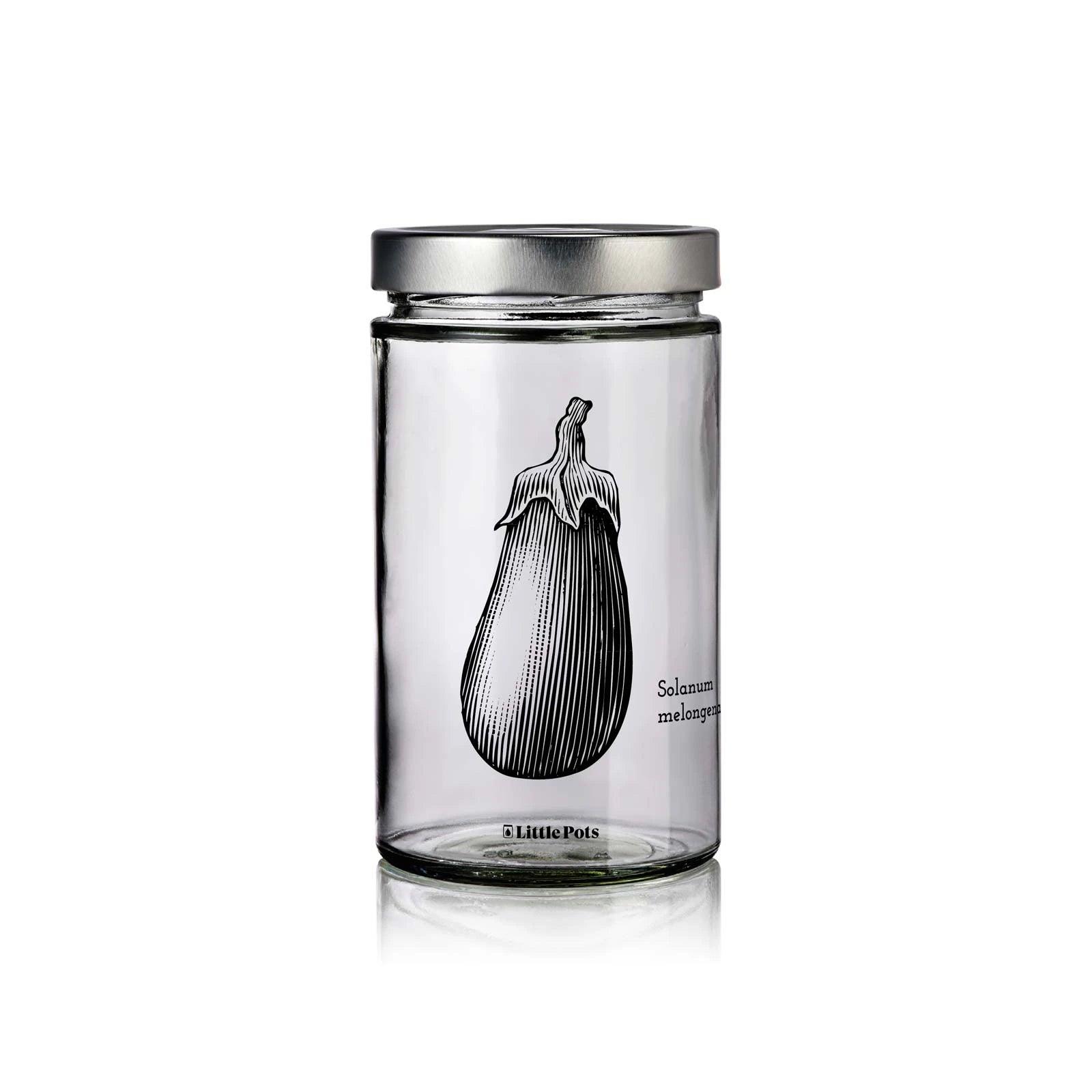 bocal en verre 720 ml décors aubergine avec couvercle argent