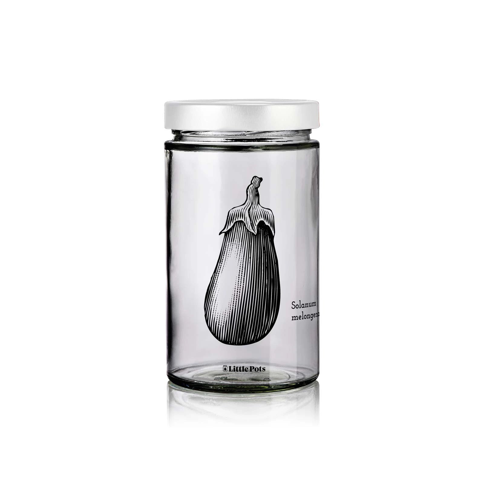bocal en verre 720 ml décors aubergine avec couvercle blanc