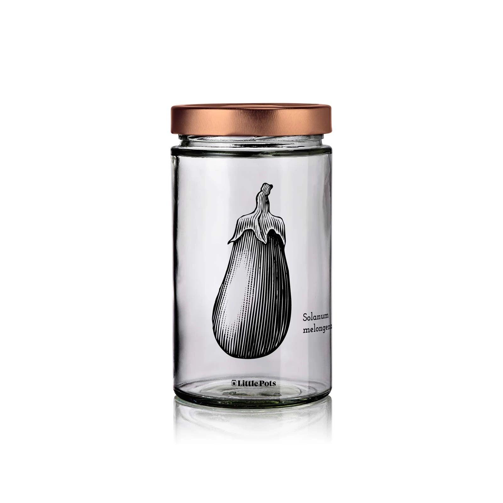 bocal en verre 720 ml décors aubergine avec couvercle cuivre