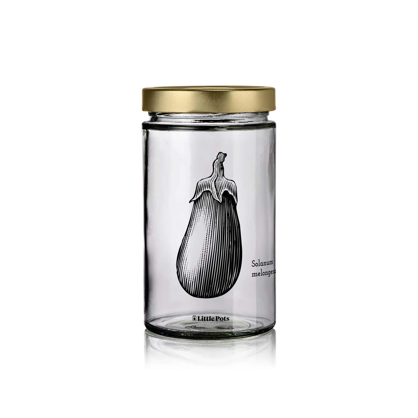 bocal en verre 720 ml décors aubergine avec couvercle or