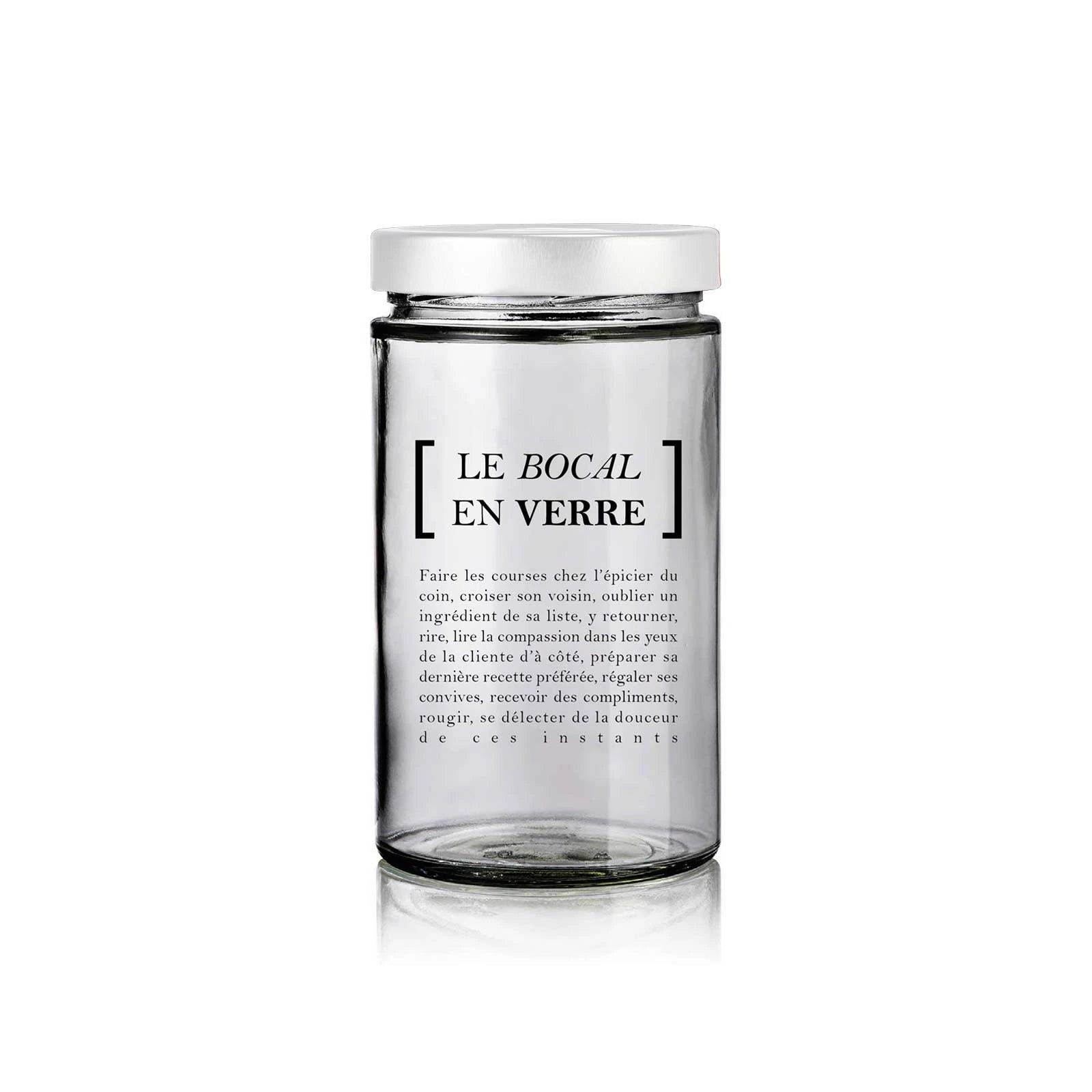 bocal en verre 720 ml avec décors et couvercle blanc