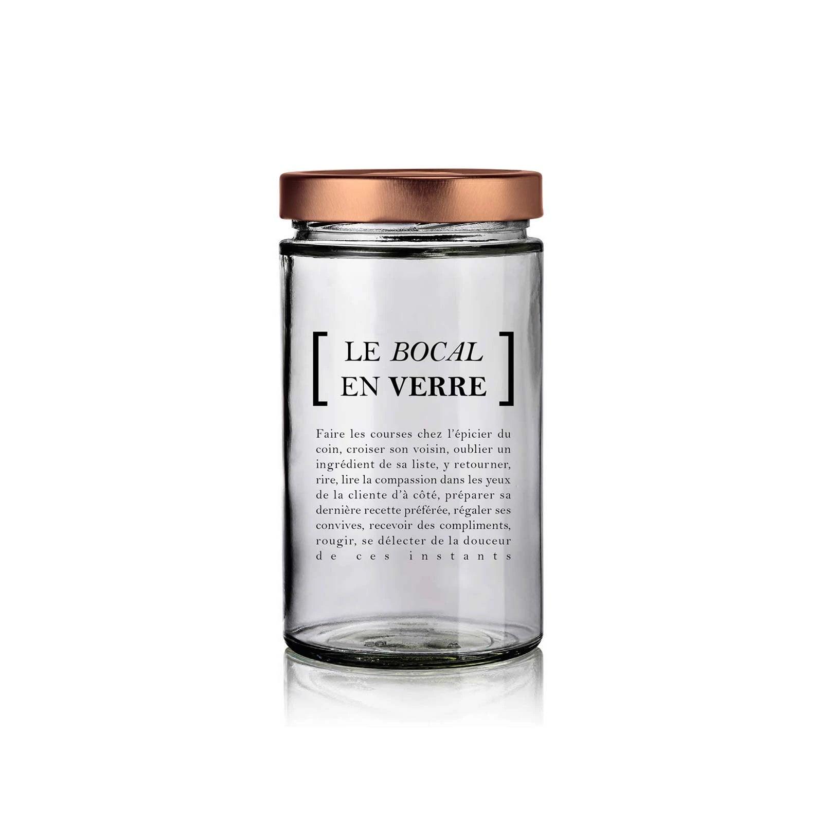 bocal en verre 720 ml avec décors et couvercle cuivre