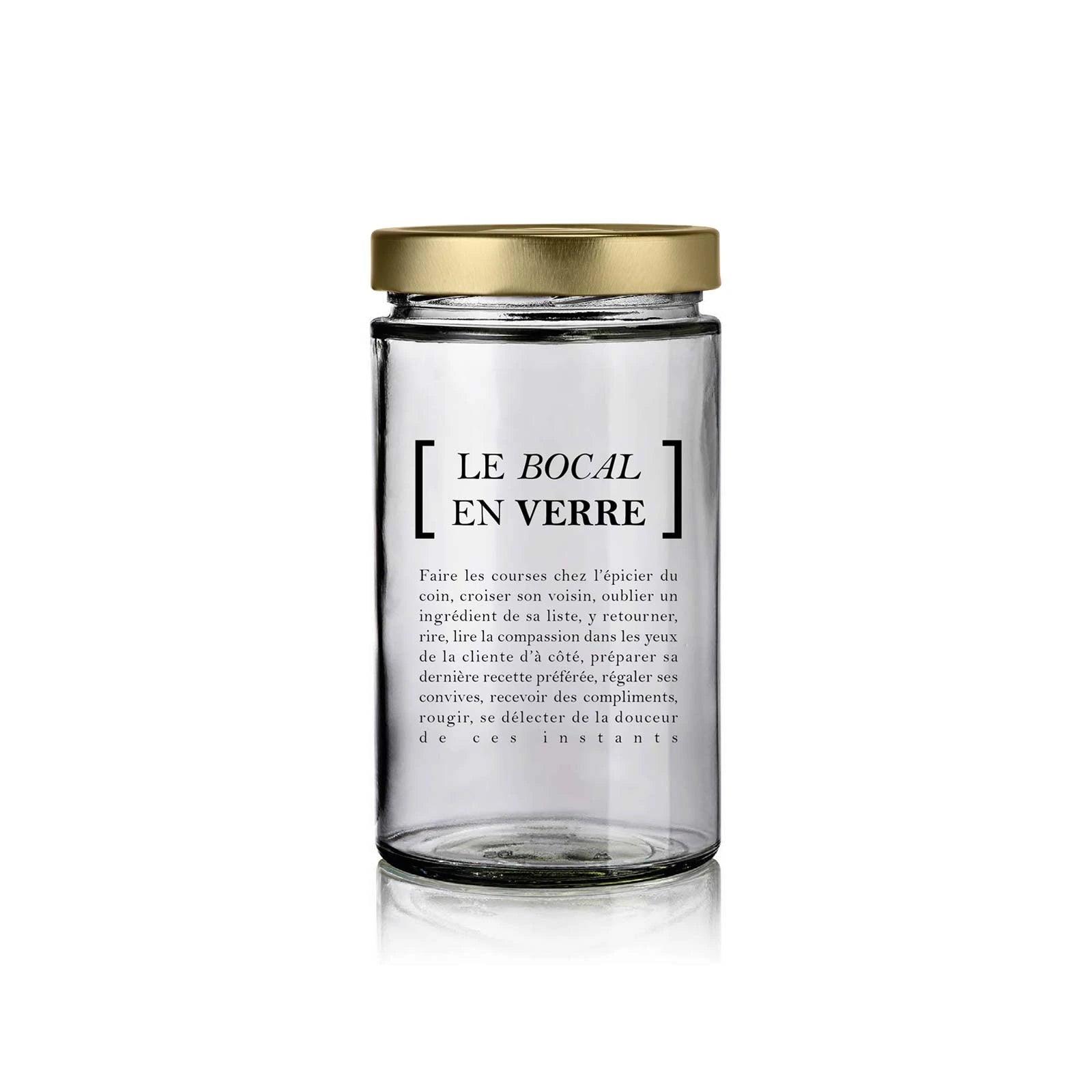 bocal en verre 720 ml avec décors et couvercle or