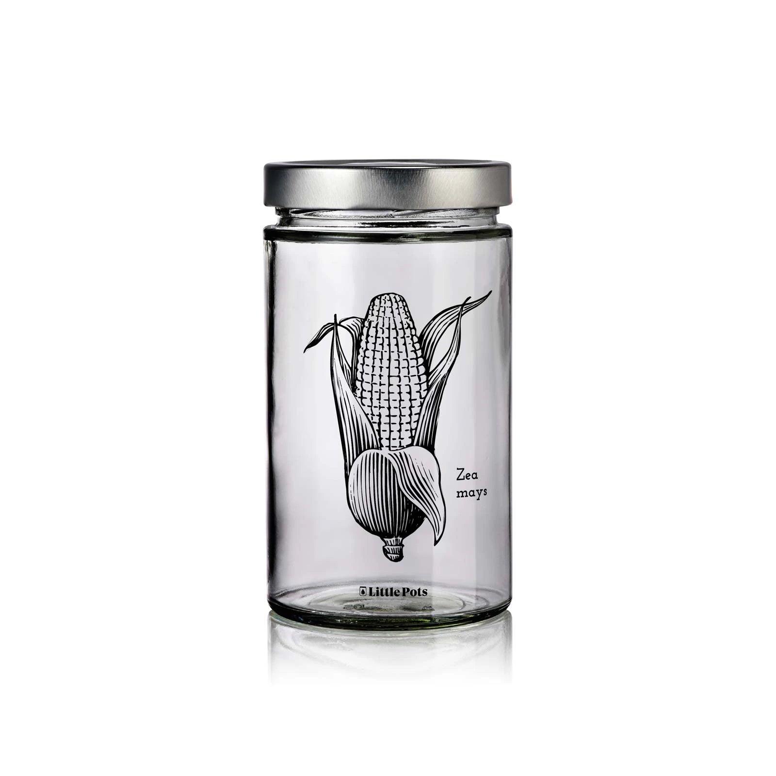 bocal en verre 720 mL decors maïs avec couvercle argent