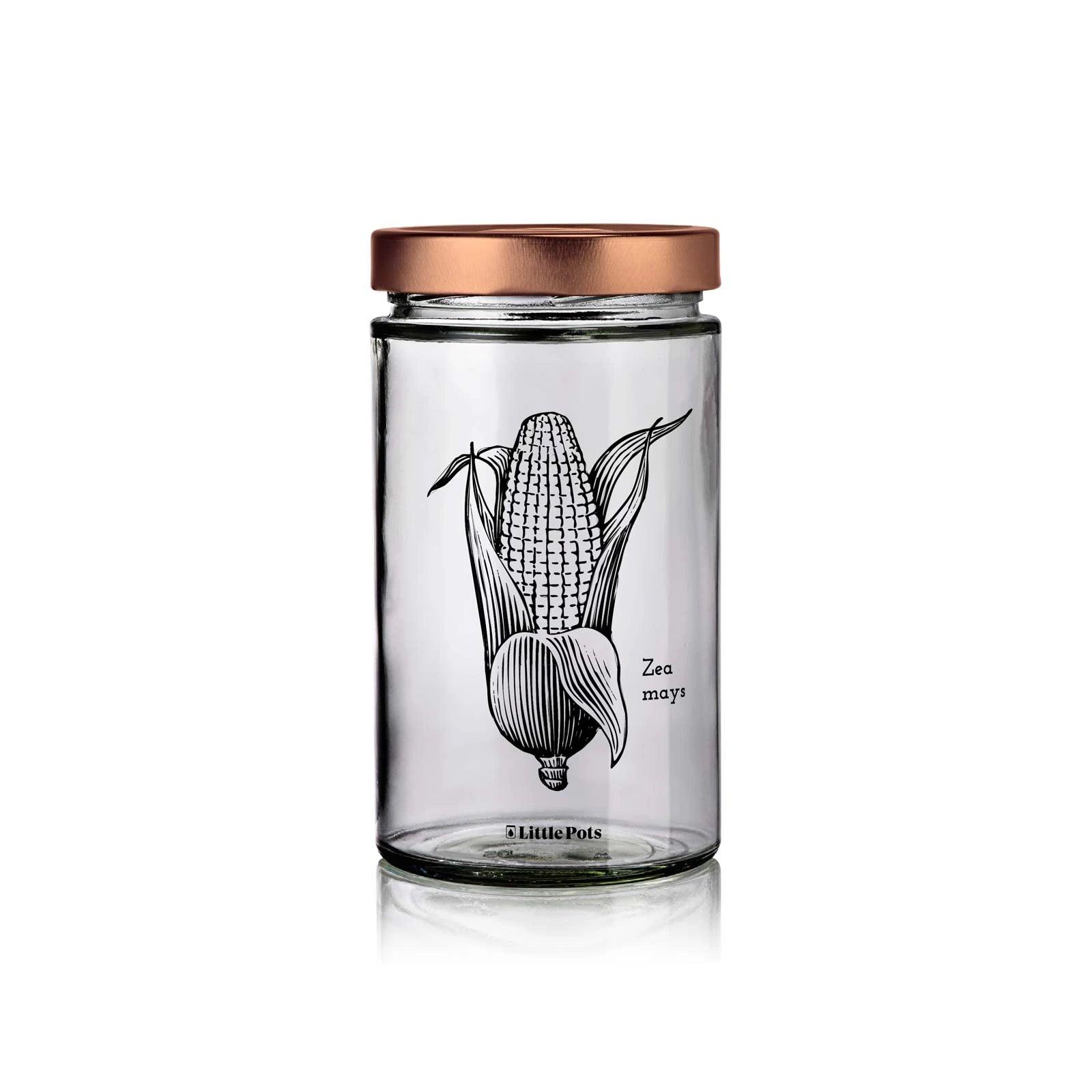 bocal en verre 720 mL decors maïs avec couvercle cuivre