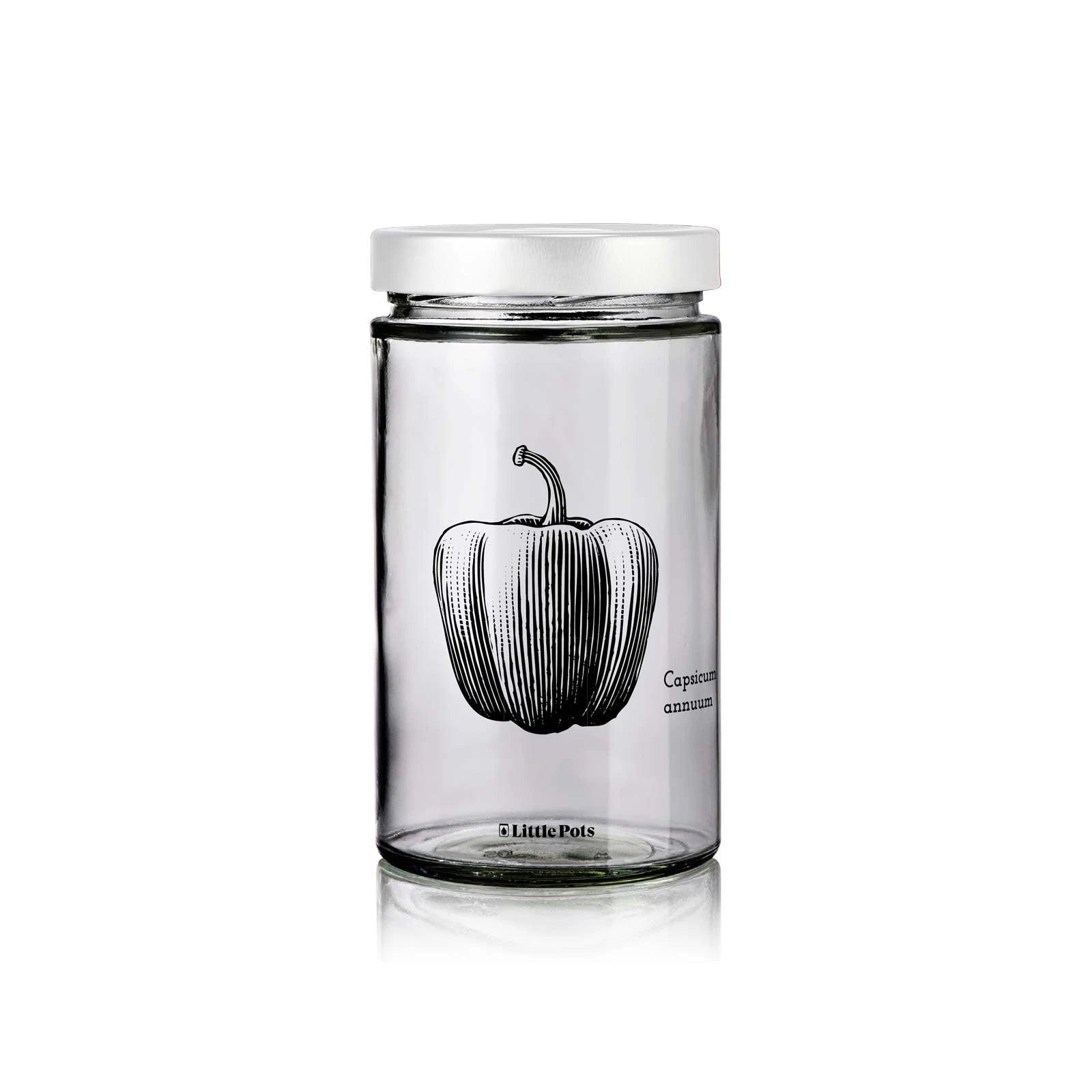 bocal en verre décors poivron couvercle blanc