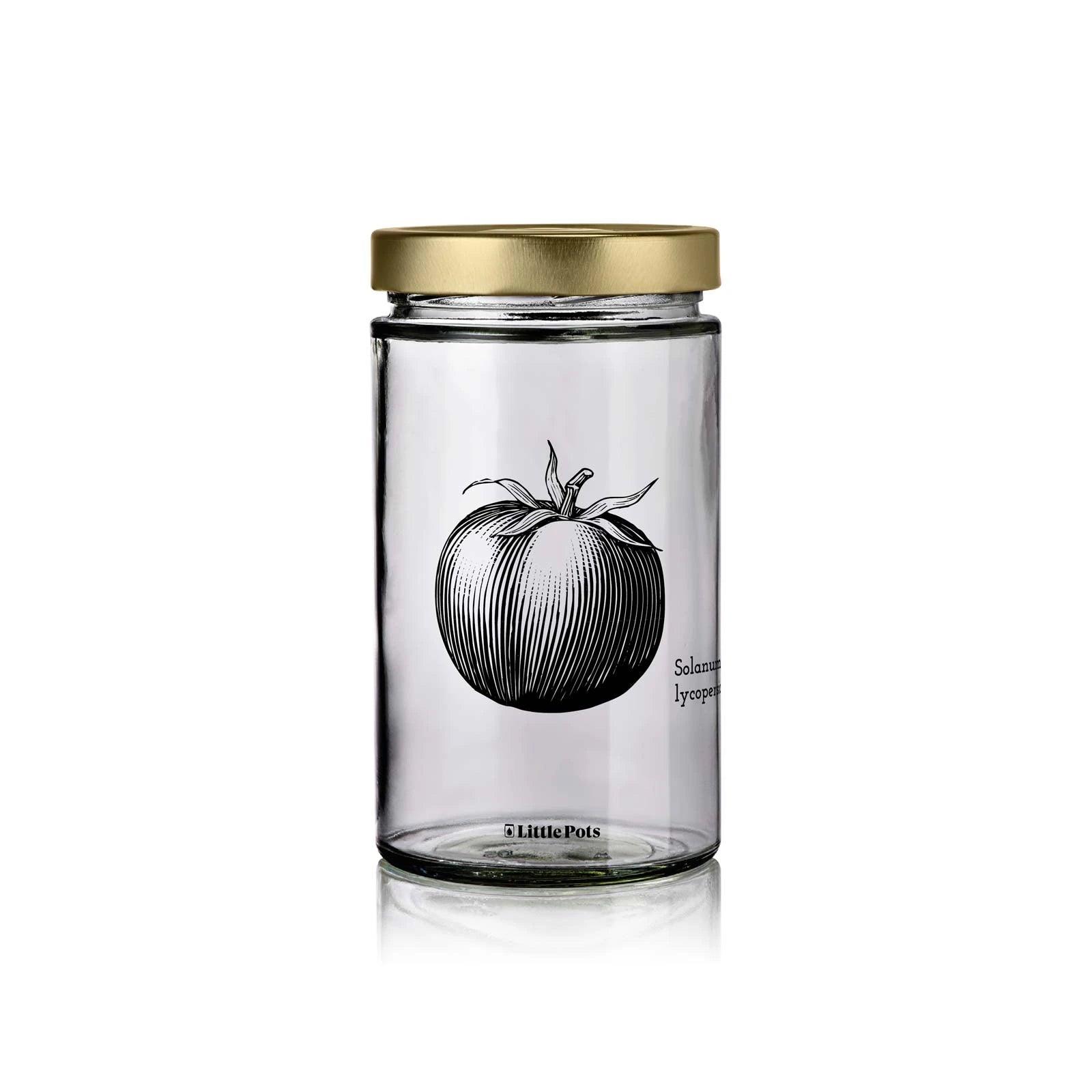 bocal en verre décors tomate avec couvercle or