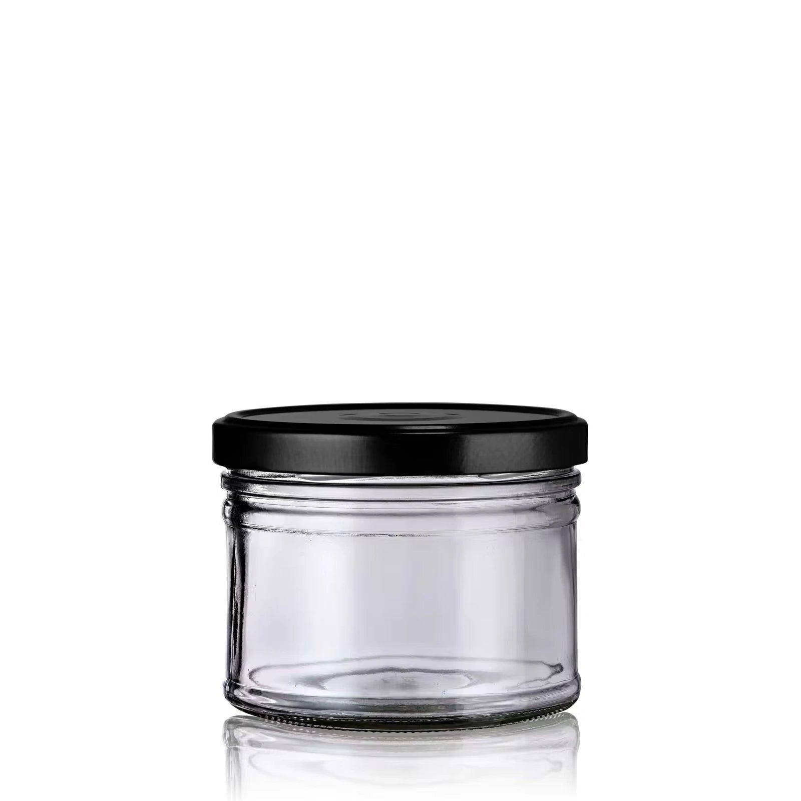 bocal en verre de 450 mL solide avec couvercle noir
