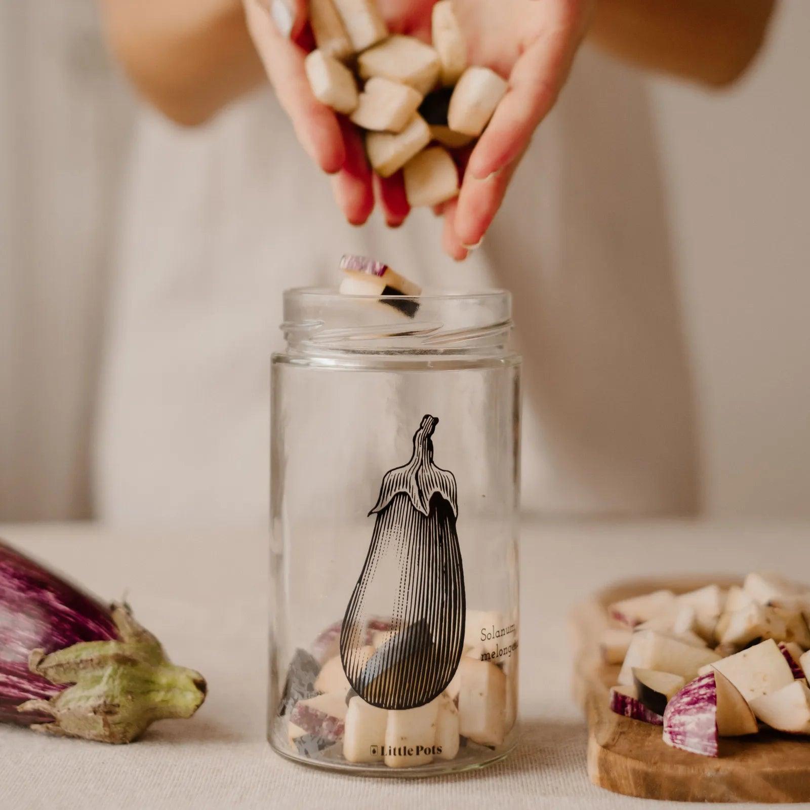 bocal en verre 720 ml décors aubergine avec couvercle cuivre