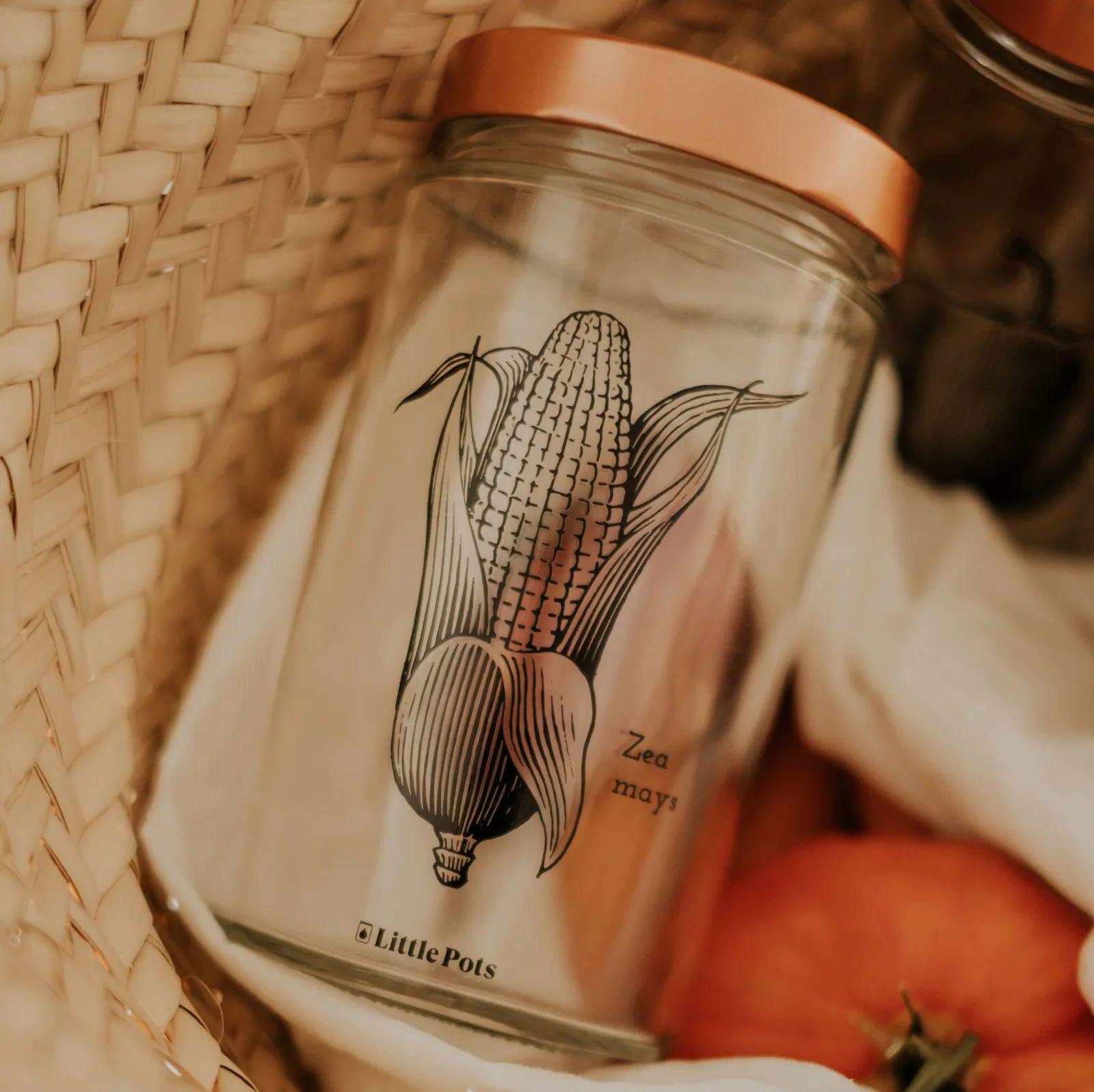 bocal en verre 720 mL decors maïs avec couvercle cuivre