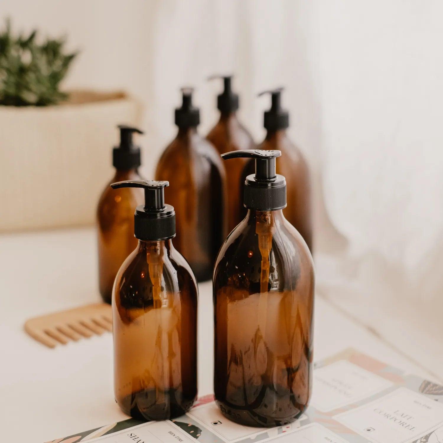 Pack de 6 flacons distributeurs de savons en verre avec étiquettes