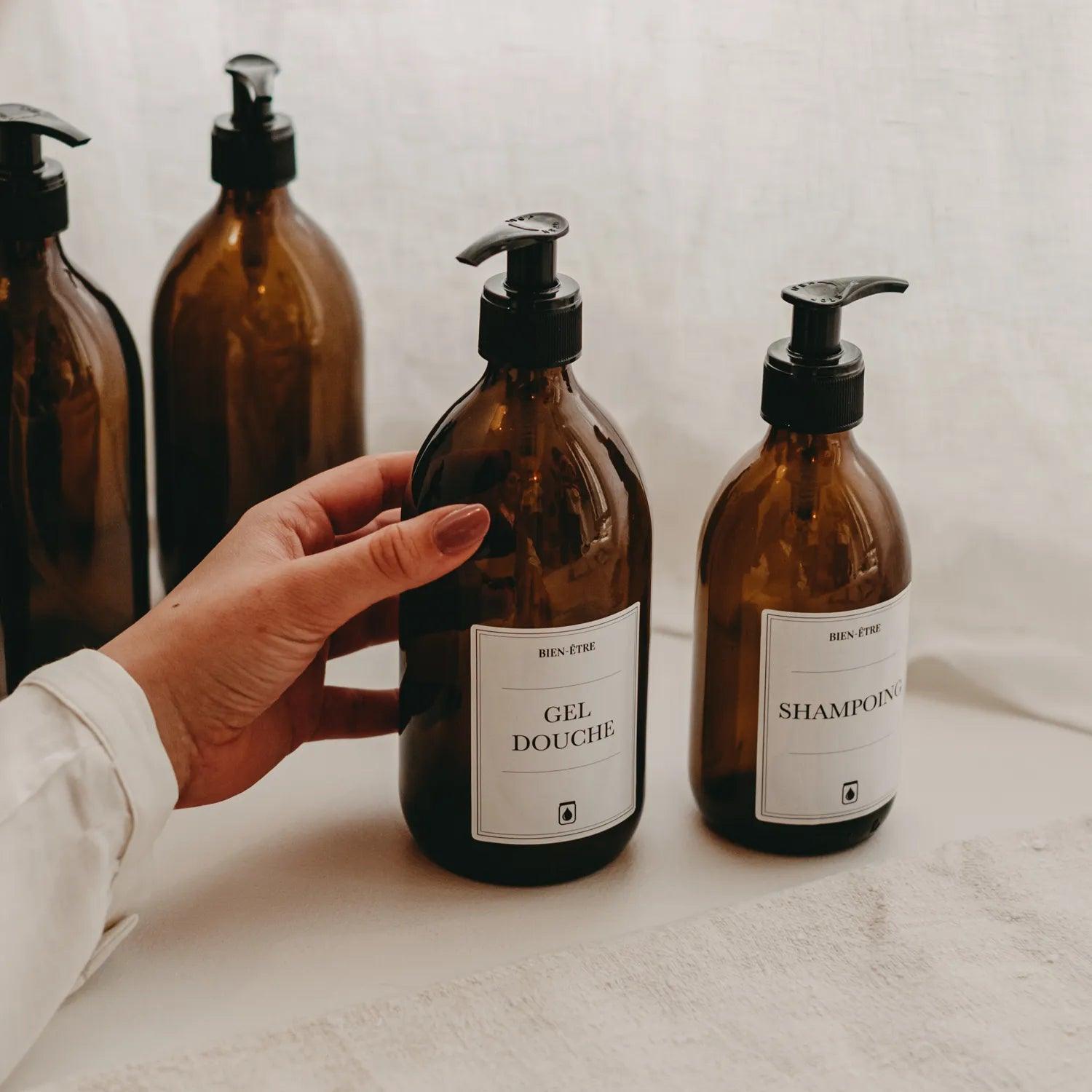 Pack de 6 flacons distributeurs de savons en verre avec étiquettes