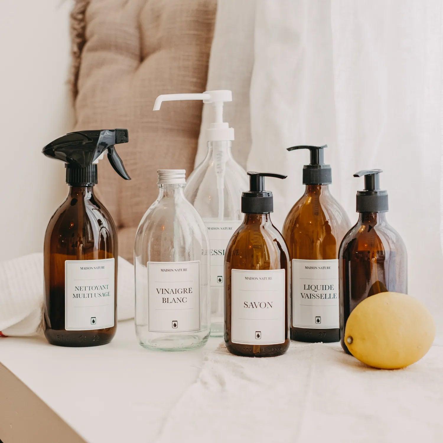 Pack de flacons en verre et étiquettes pour l'univers ménager